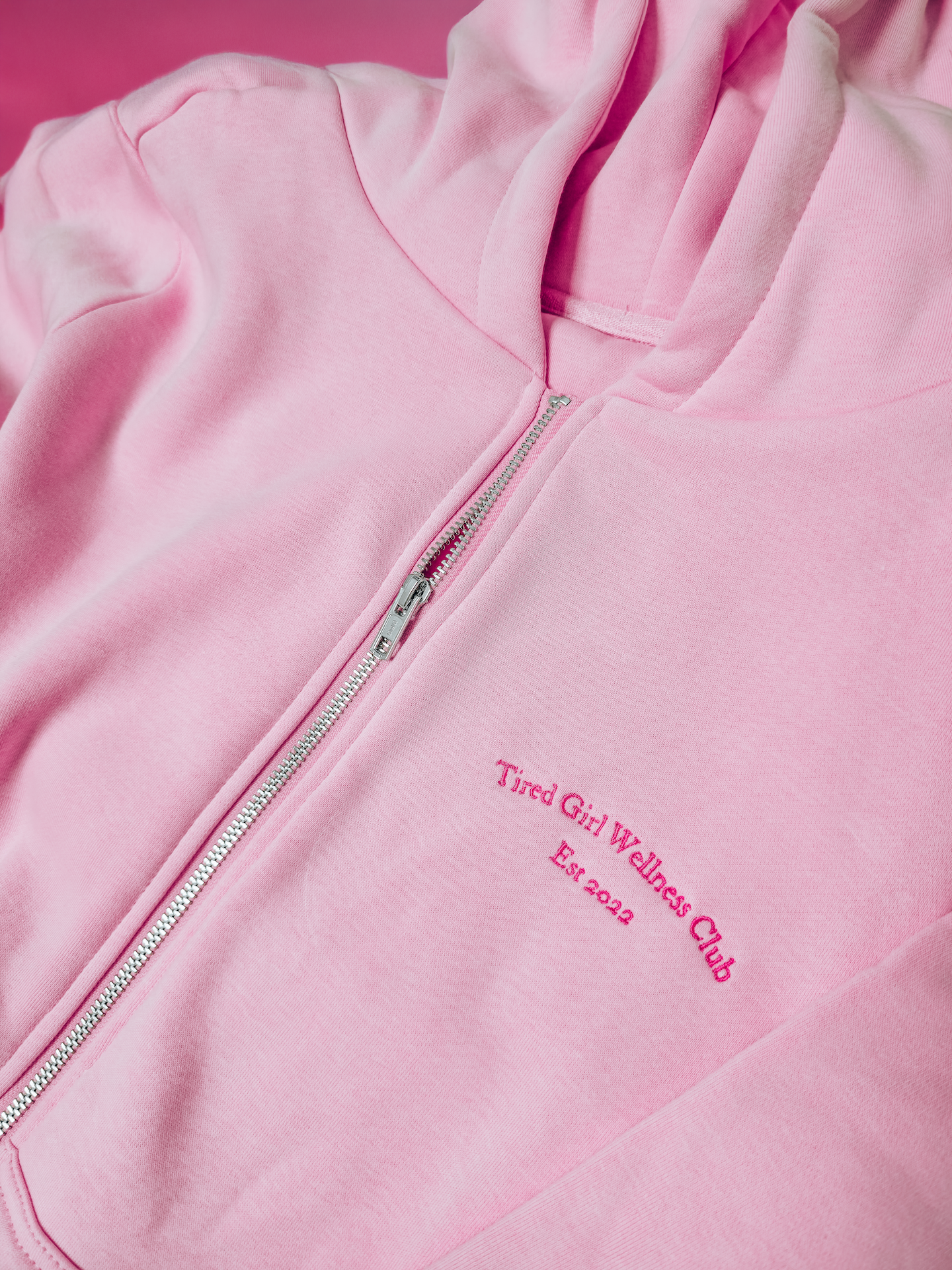 Tired Girl Wellness Club embroidered zipped hooded sweatshirt