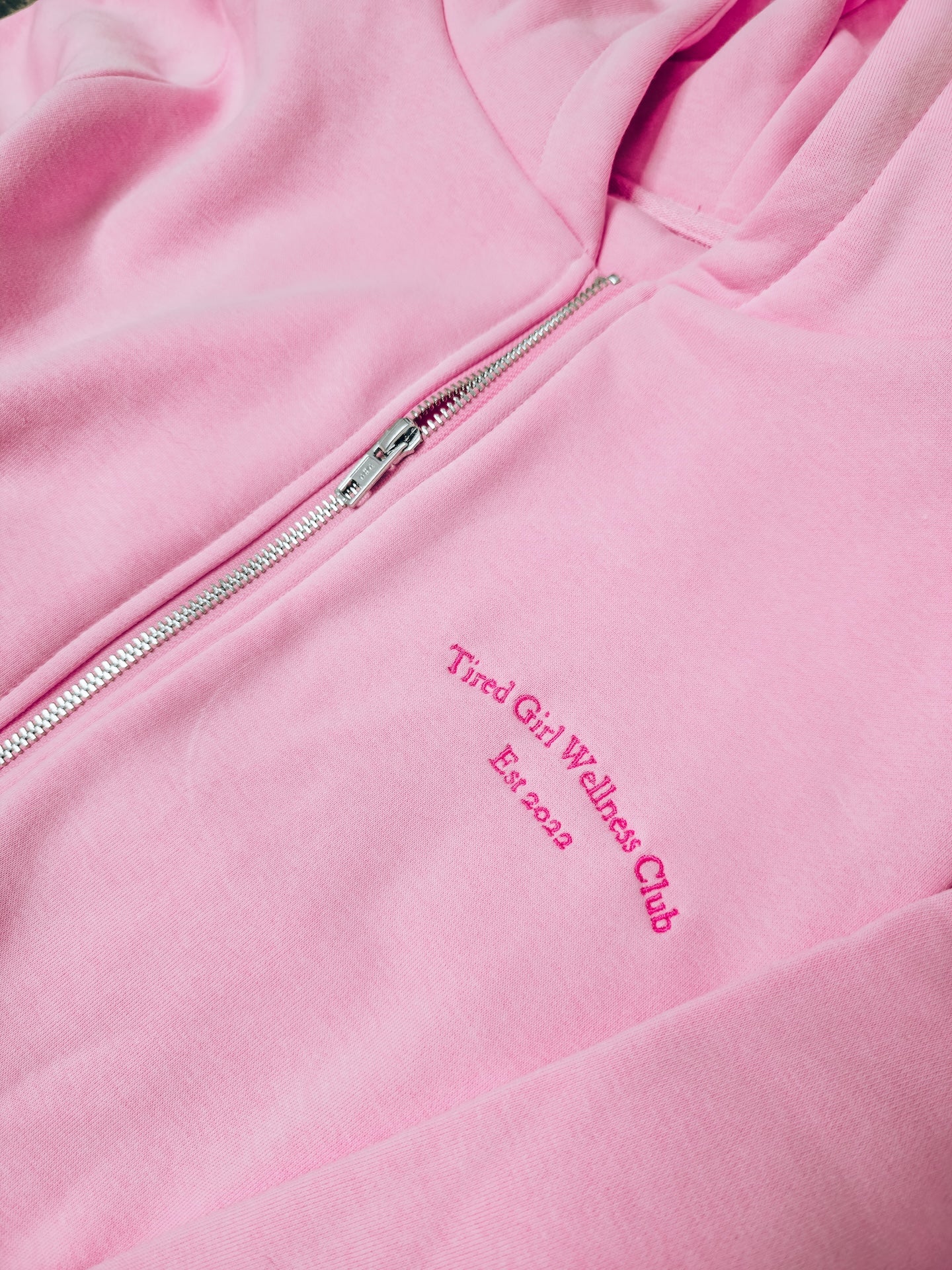Tired Girl Wellness Club embroidered zipped hooded sweatshirt