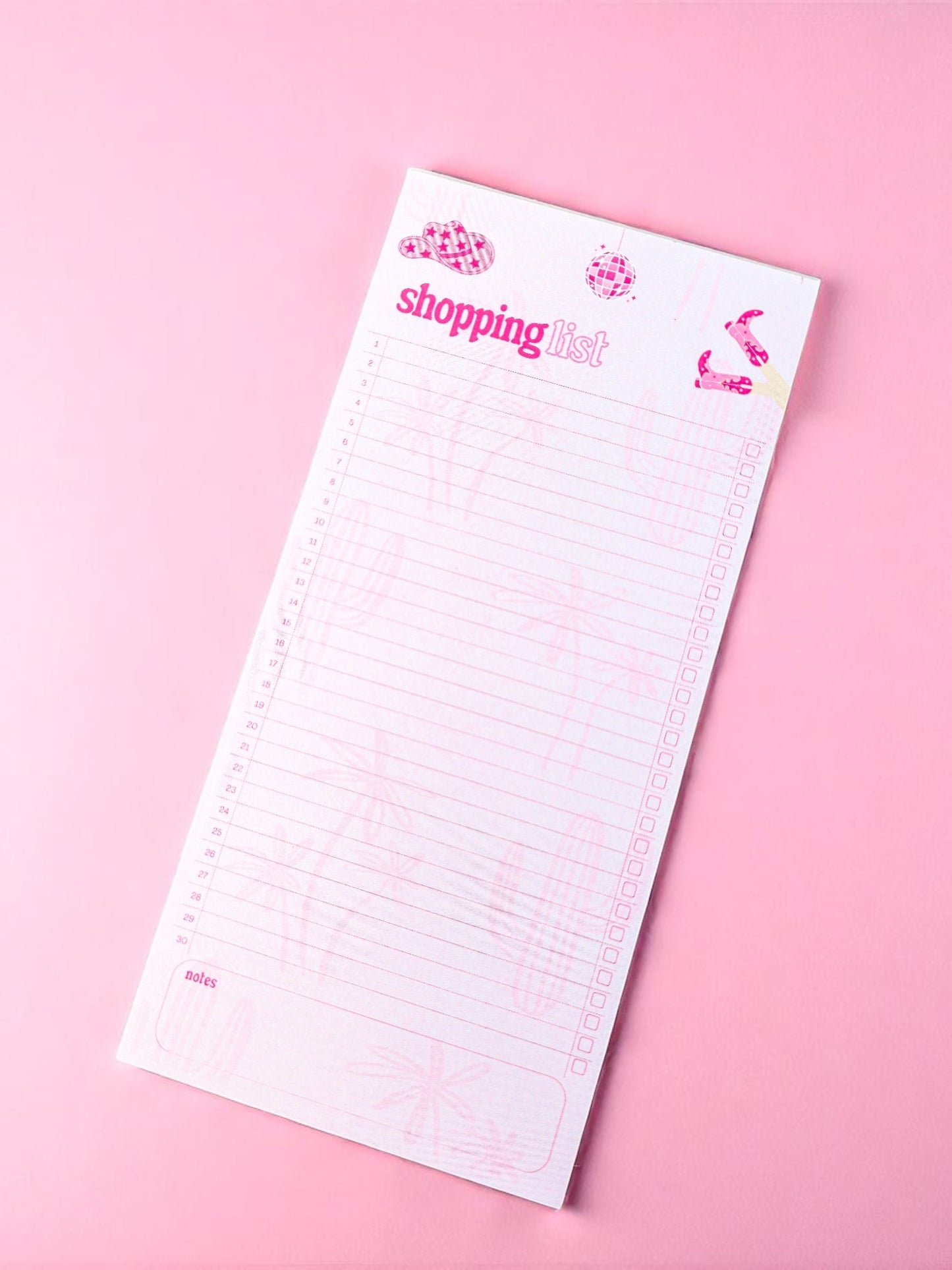 Pink cowgirl shopping list notepad