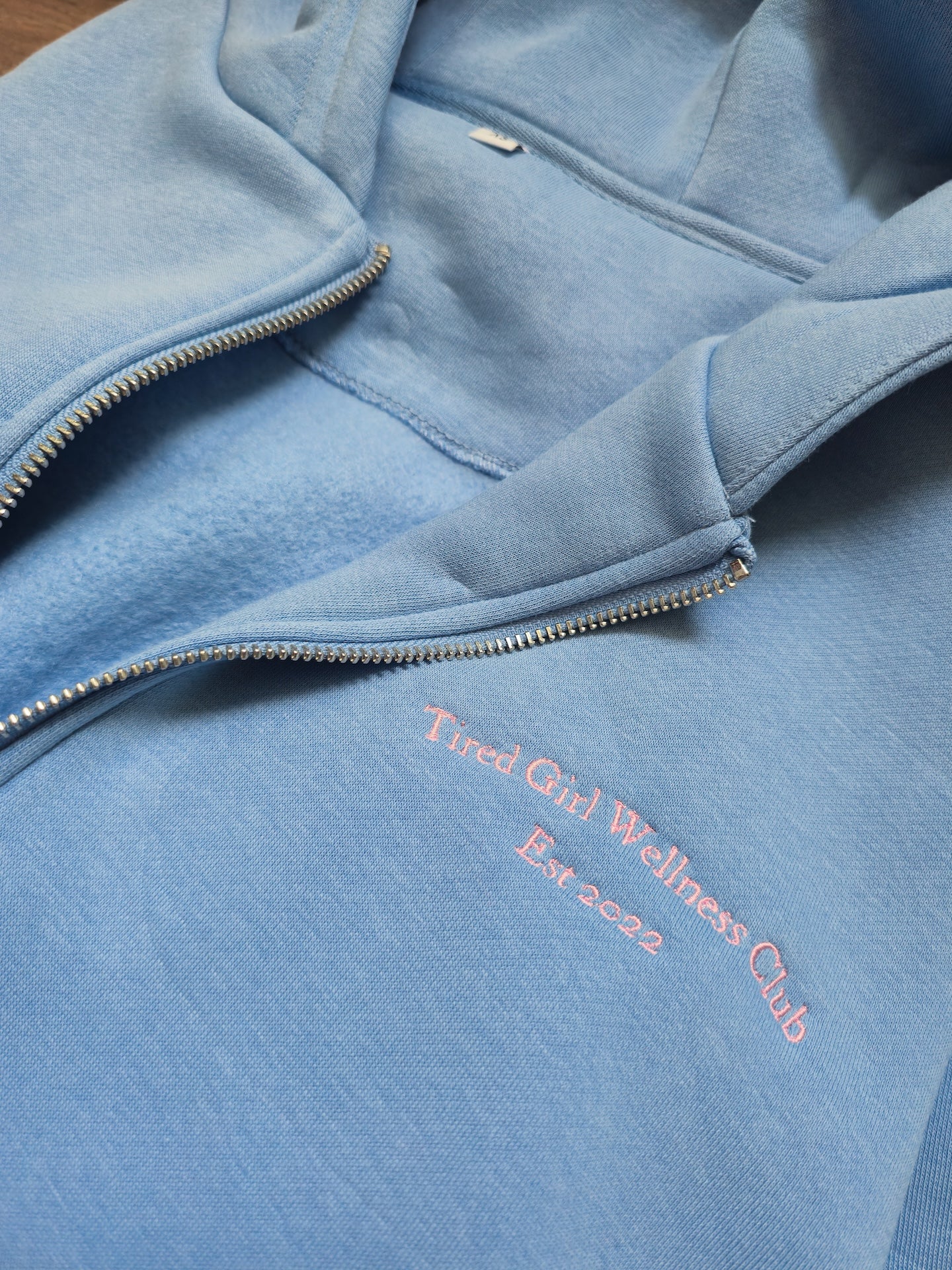 Tired Girl Wellness Club embroidered zipped hooded sweatshirt