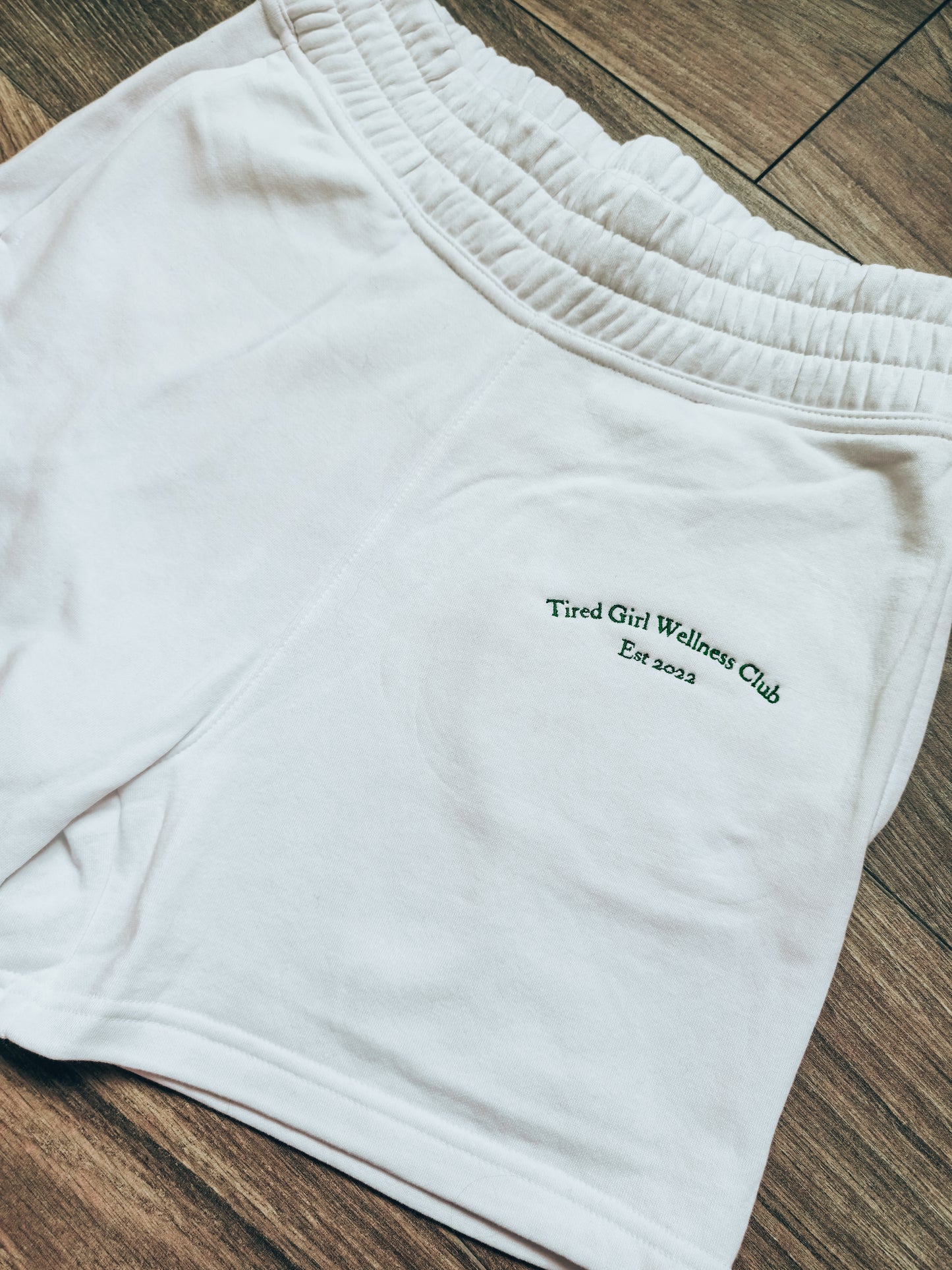Tired Girl Wellness Club embroidered shorts