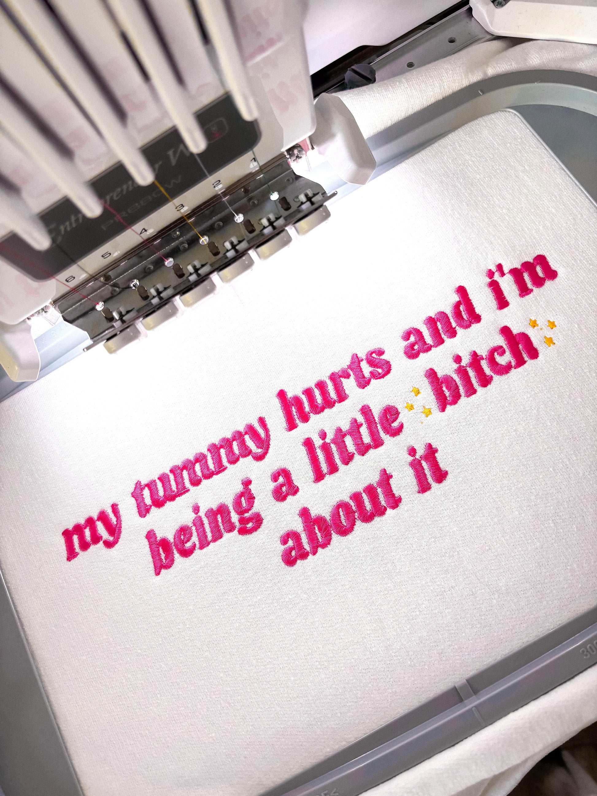 My Tummy Hurts And I’m Being A Little B About It embroidered crewneck sweatshirt - Tired Girl Apparel