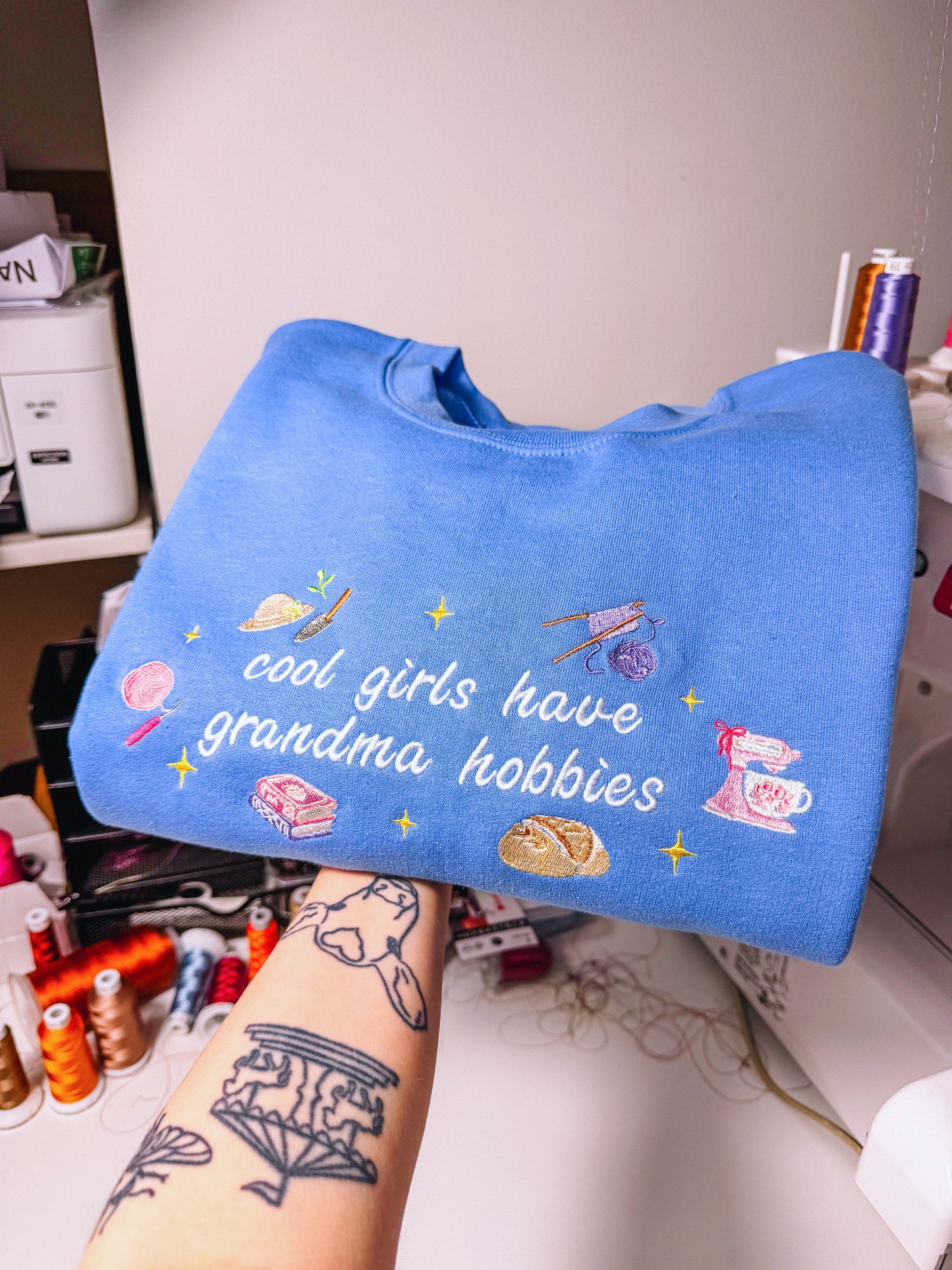 Cool Girls Have Grandma Hobbies embroidered sweatshirt - Tired Girl Apparel