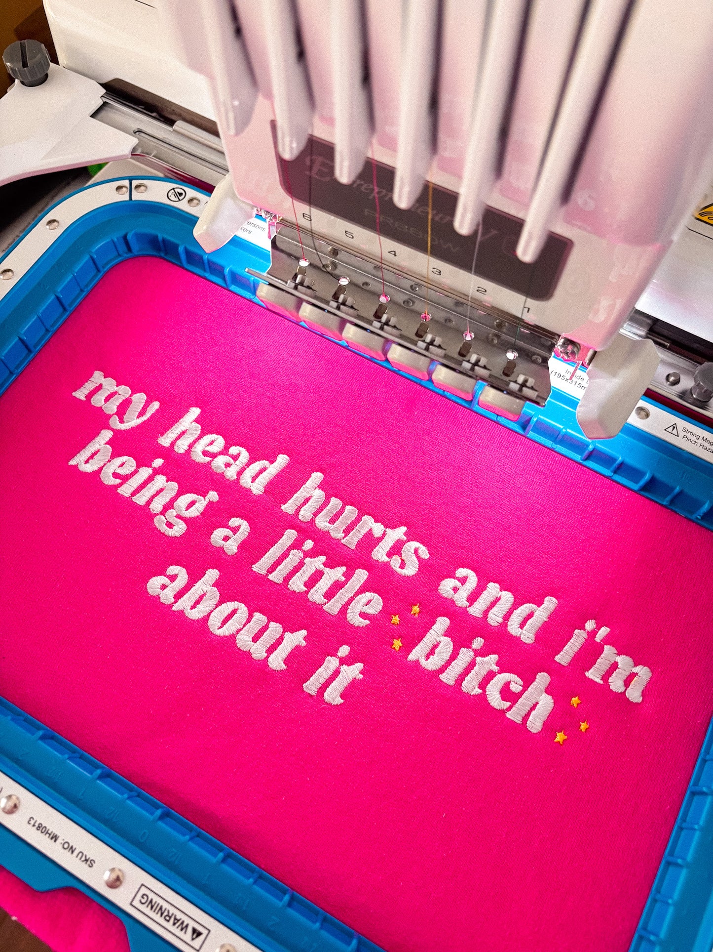 My Head Hurts And I’m Being A Little B About It embroidered crewneck sweatshirt - Tired Girl Apparel