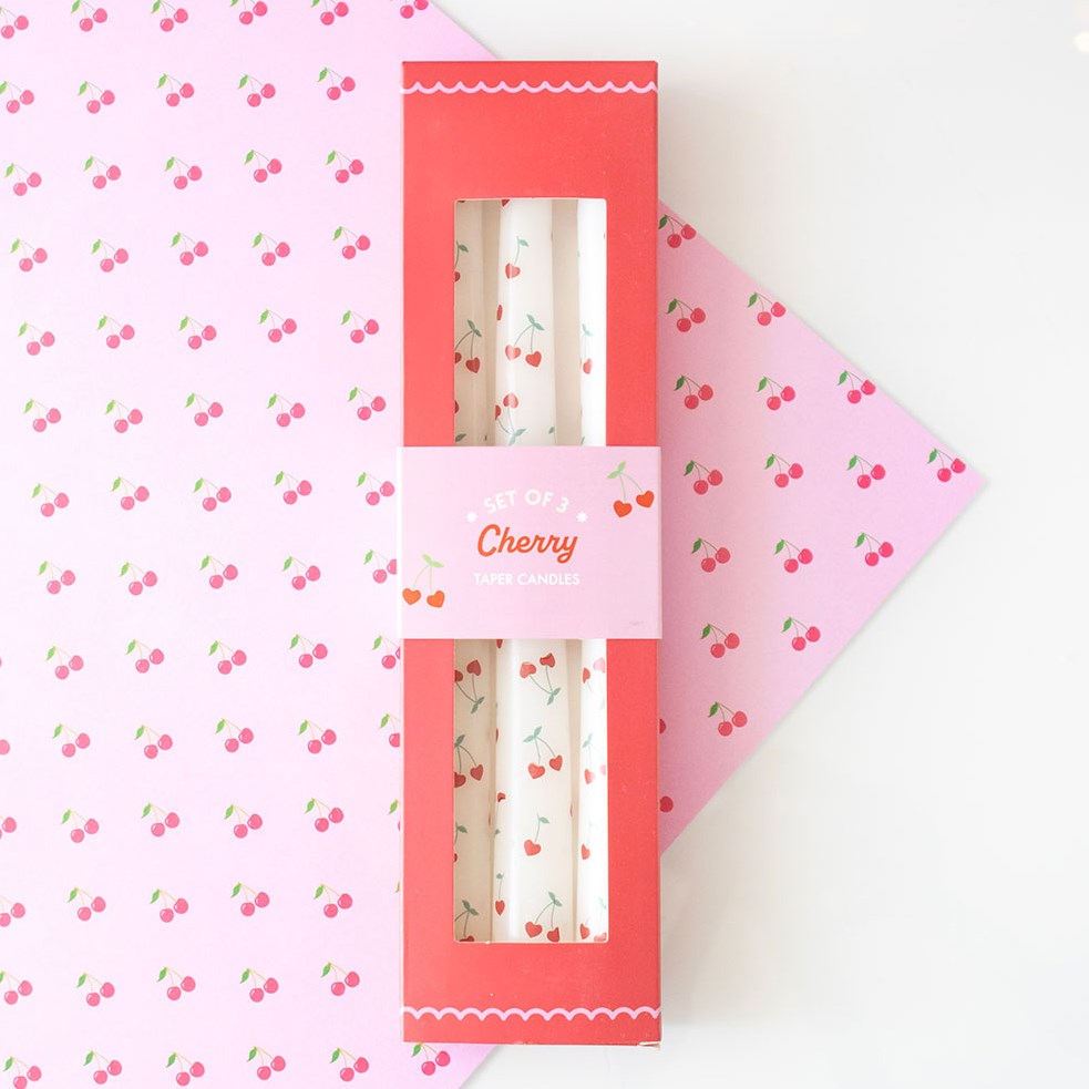 Cherry Hearts Taper Candles - Pack of 3