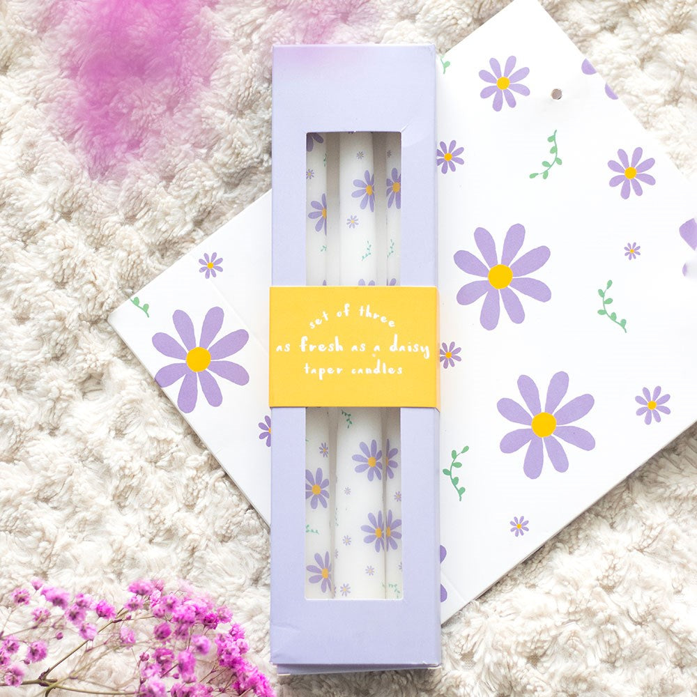 Purple Daisy Taper Candles - Pack of 3
