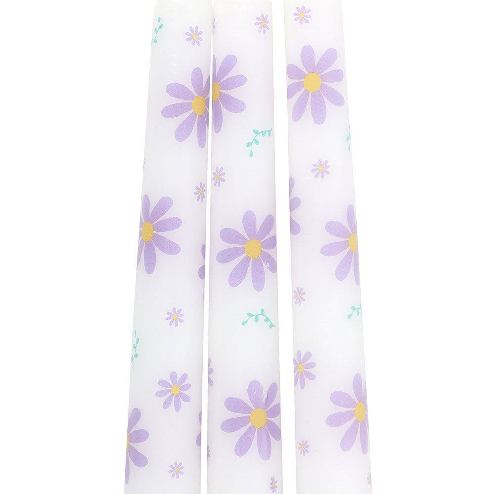 Purple Daisy Taper Candles - Pack of 3
