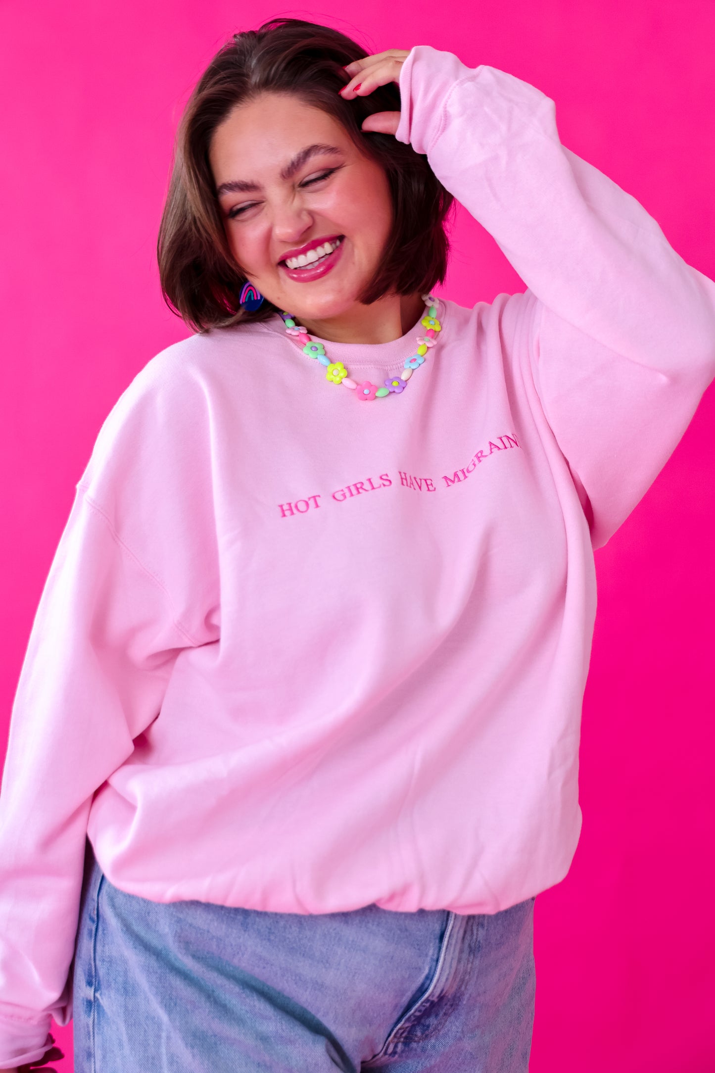 Hot Girls Have Migraines embroidered crewneck sweatshirt - Tired Girl Apparel