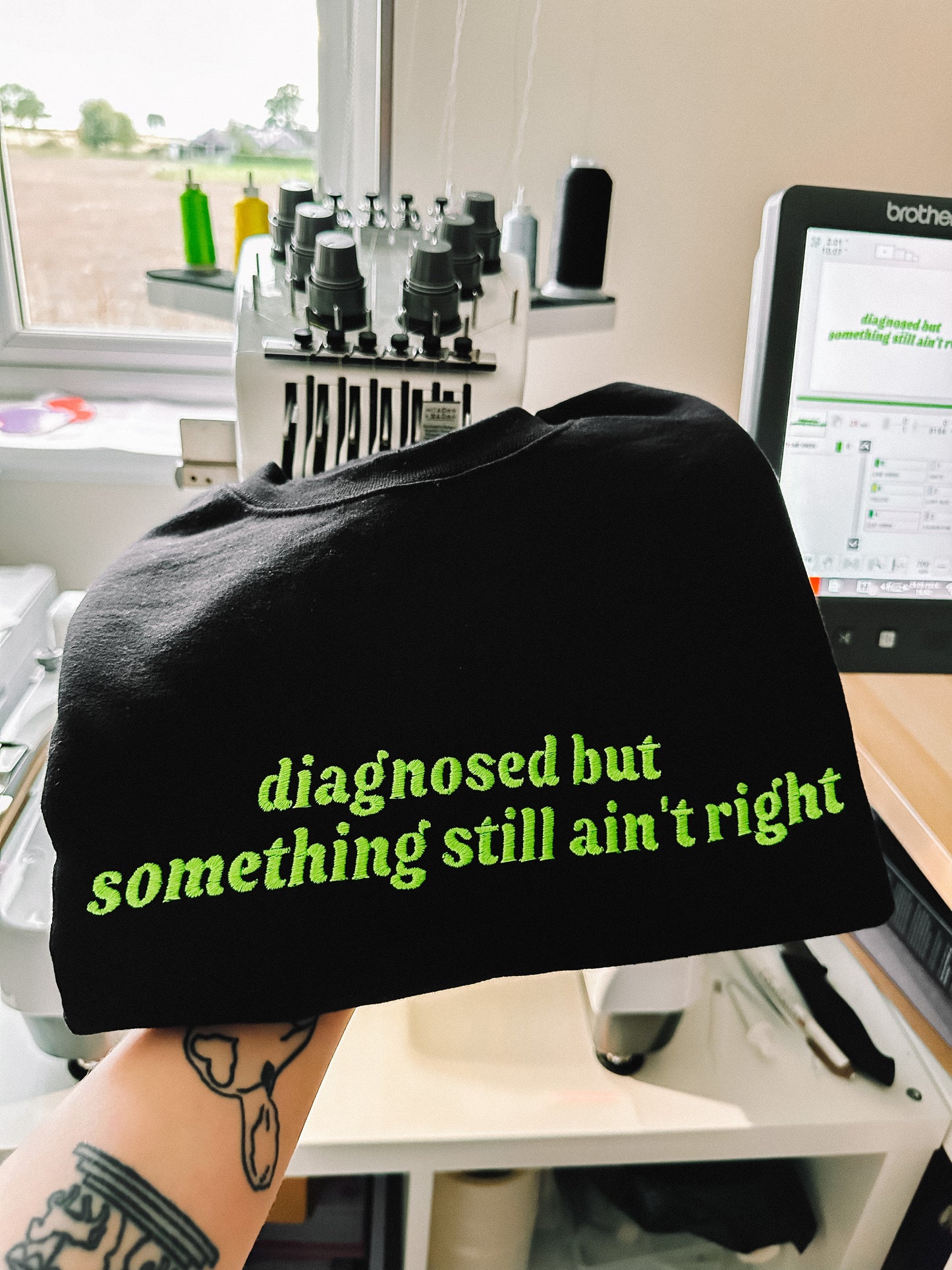 Diagnosed But Something Still Ain’t Right embroidered crewneck sweatshirt - Tired Girl Apparel