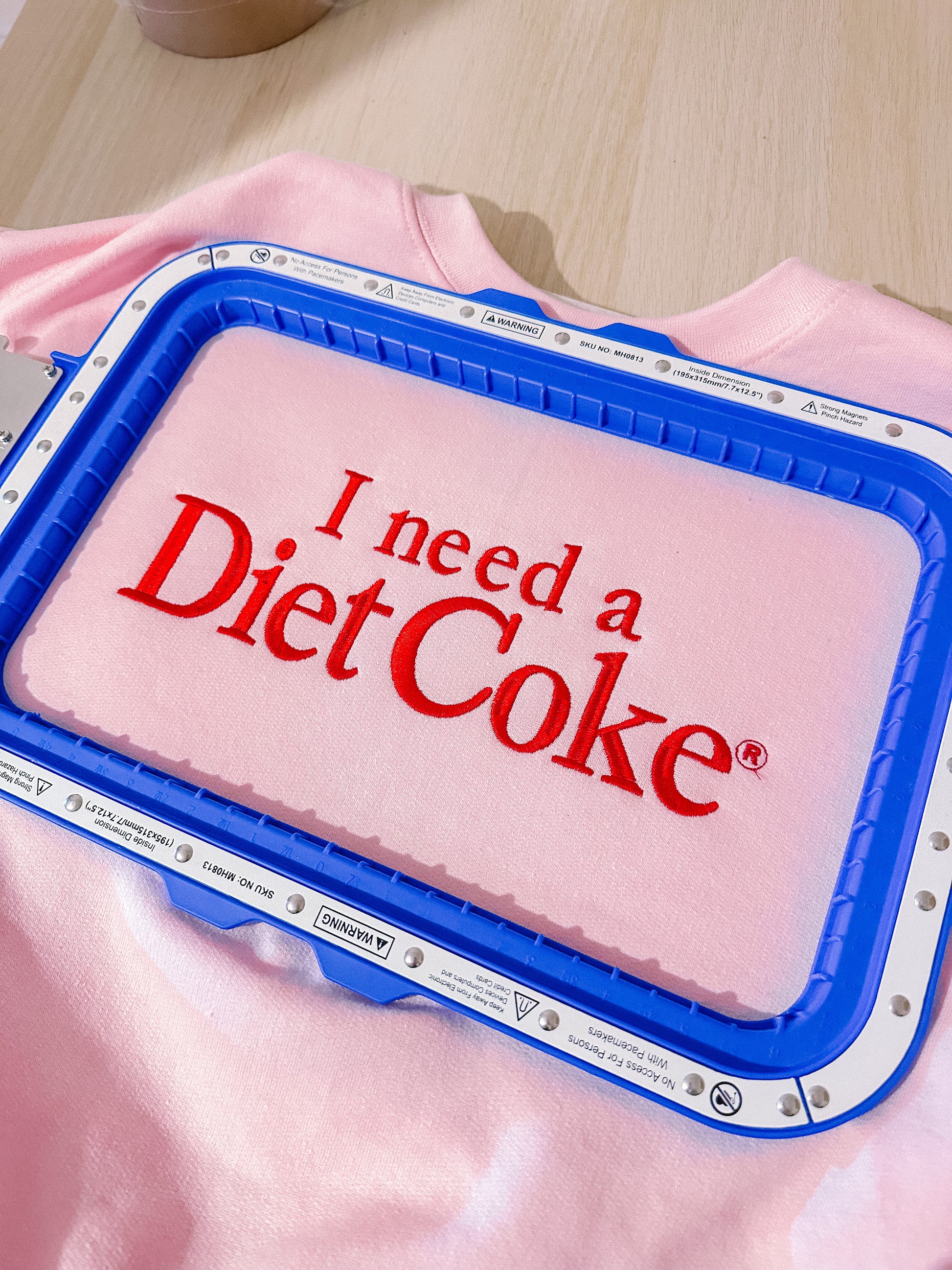 I Need A Diet Coke embroidered crewneck sweatshirt with sleeve detail - Tired Girl Apparel
