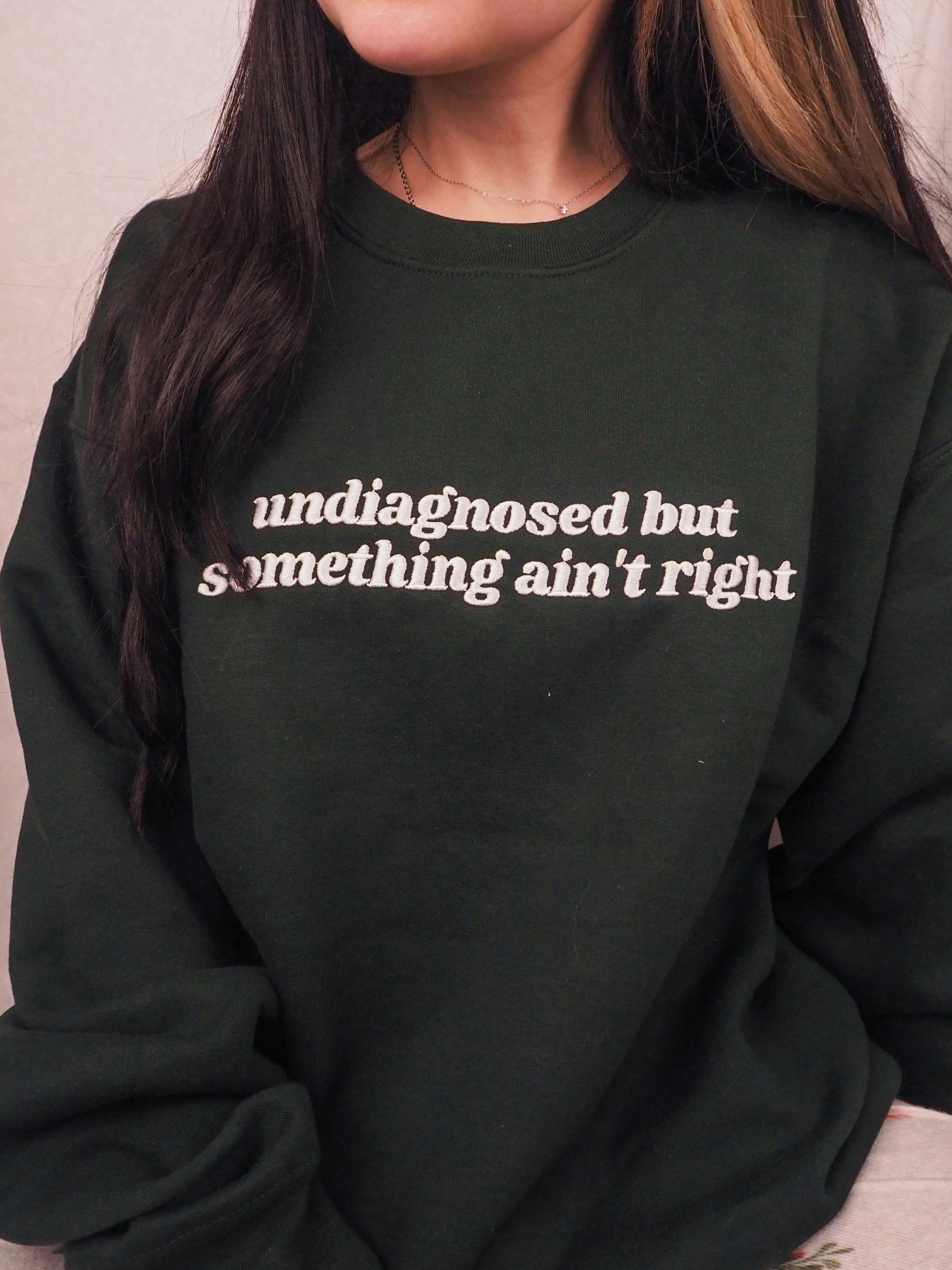 Undiagnosed But Something Ain’t Right embroidered crewneck sweatshirt - Tired Girl Apparel