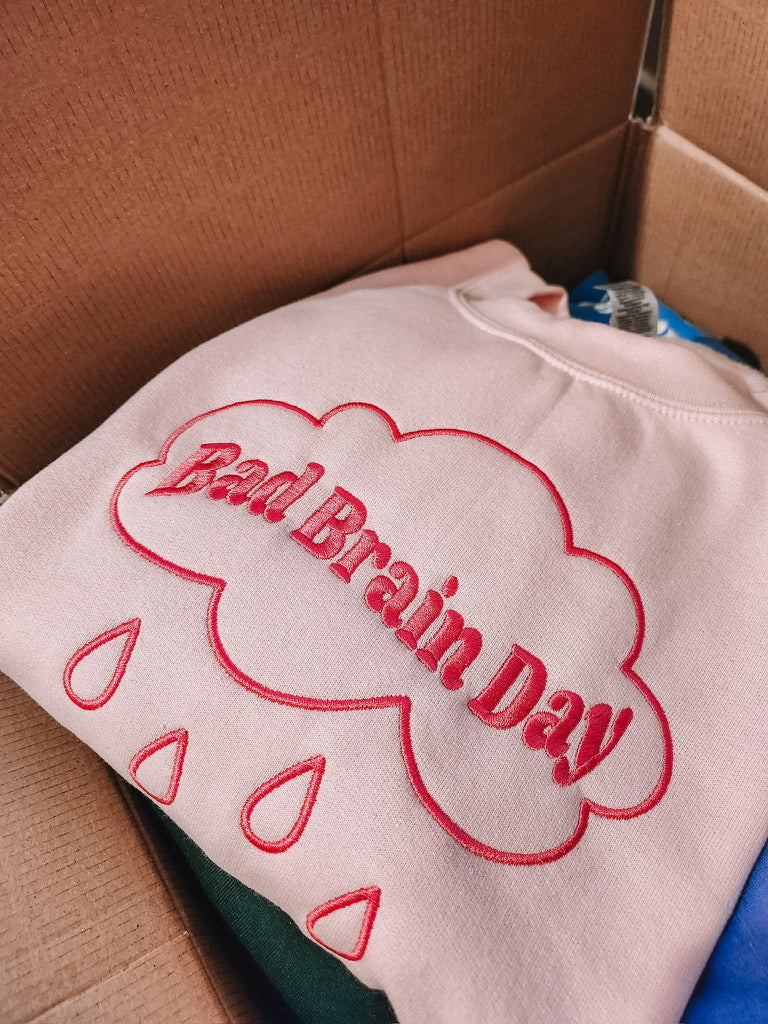 Bad Brain Day embroidered crewneck sweatshirt - Tired Girl Apparel