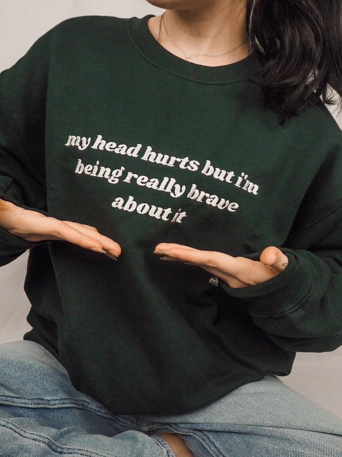 My Head Hurts embroidered crewneck sweatshirt - Tired Girl Apparel