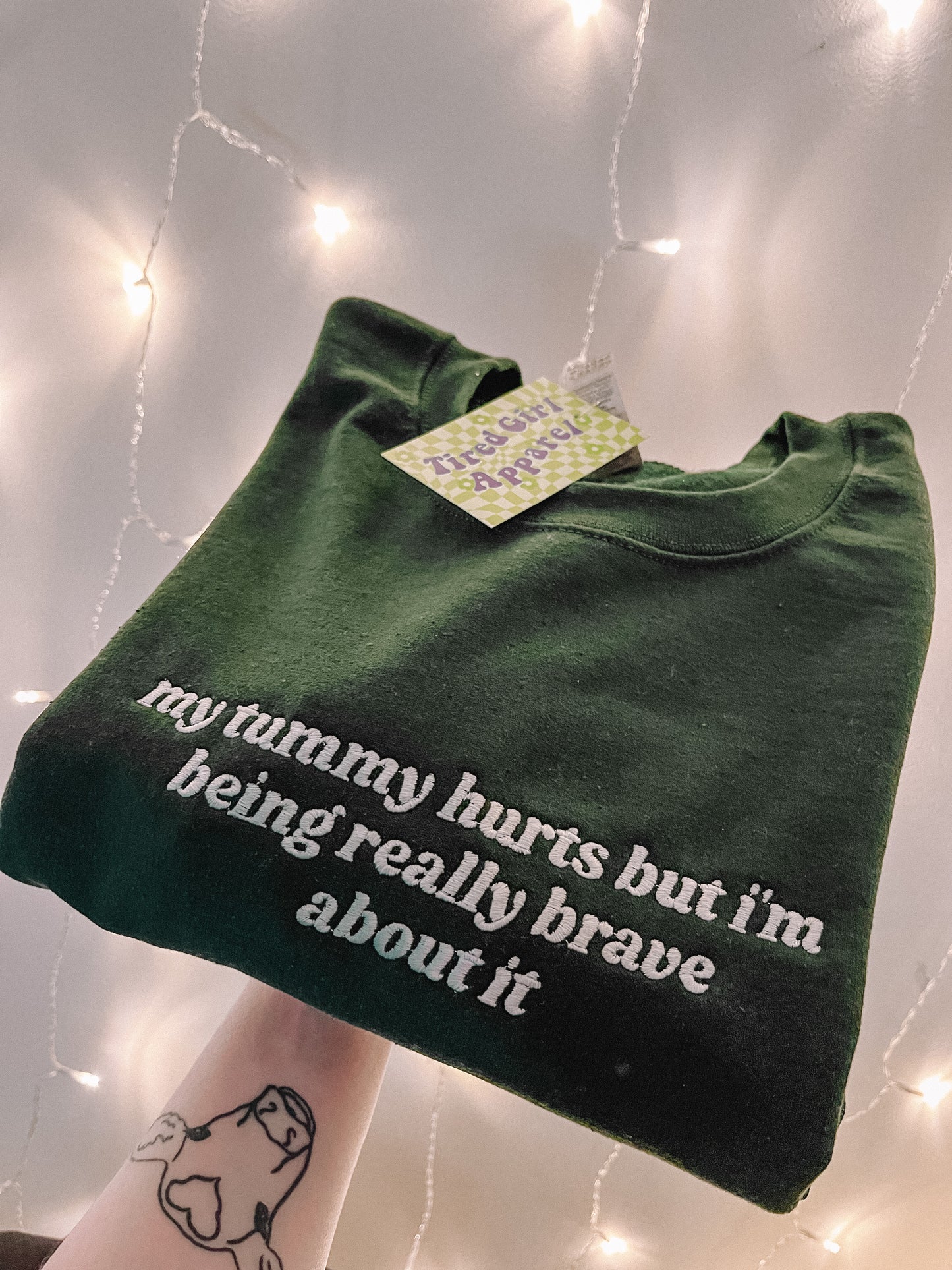 My Tummy Hurts embroidered crewneck sweatshirt - Tired Girl Apparel