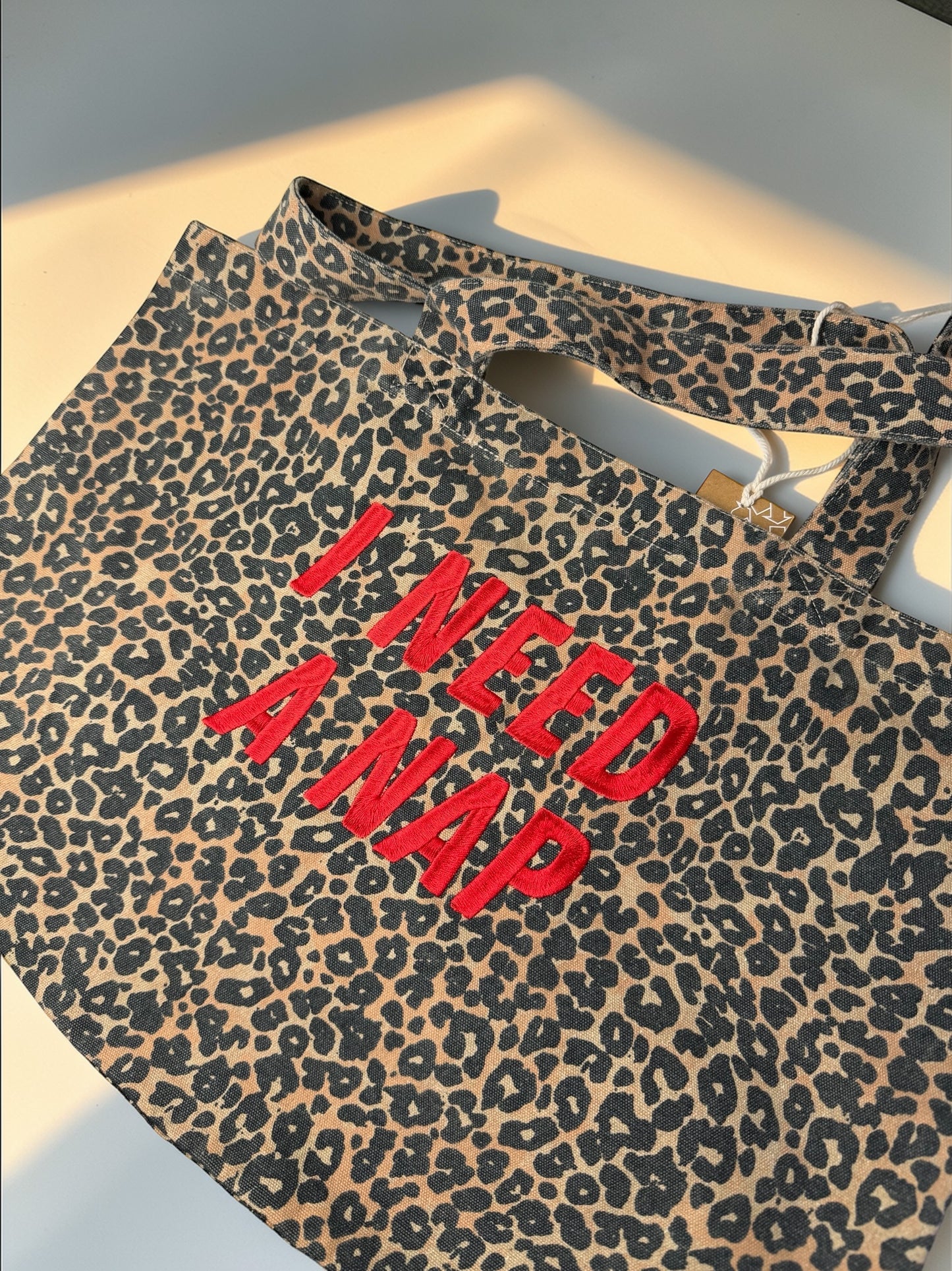 I Need A Nap leopard print tote bag - Tired Girl Apparel