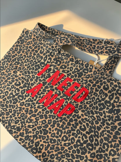 I Need A Nap leopard print tote bag - Tired Girl Apparel