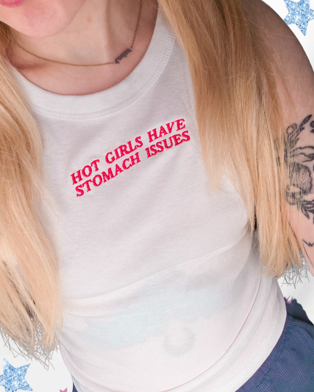 Hot Girls Have Stomach Issues embroidered tank top