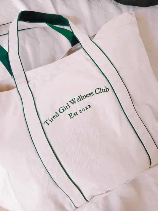 Tired Girl Wellness Club embroidered tote bag - Tired Girl Apparel