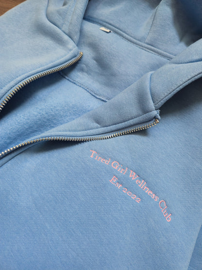 Tired Girl Wellness Club embroidered zipped hooded sweatshirt