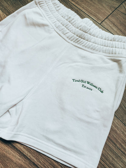 Tired Girl Wellness Club embroidered shorts