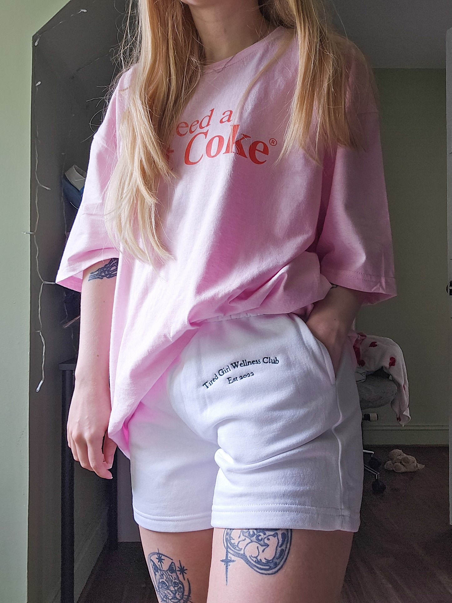 Tired Girl Wellness Club embroidered shorts