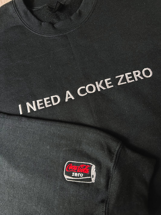 I Need A Coke Zero embroidered crewneck sweatshirt with sleeve detail