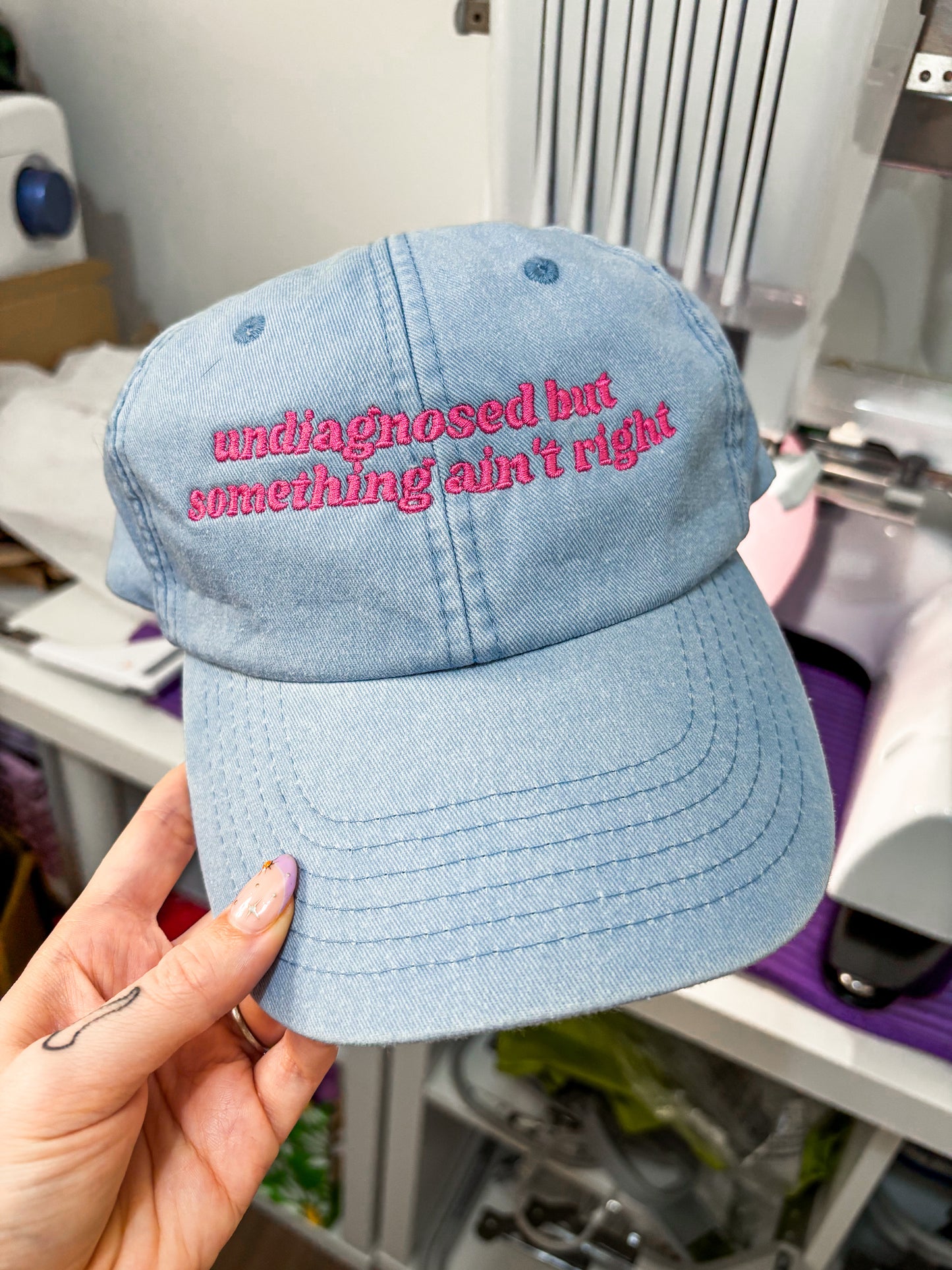 Undiagnosed But Something Ain't Right embroidered baseball cap - Tired Girl Apparel