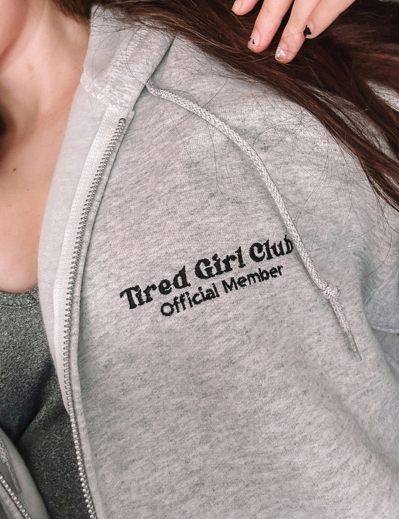 Tired Girl Club embroidered zip hoodie