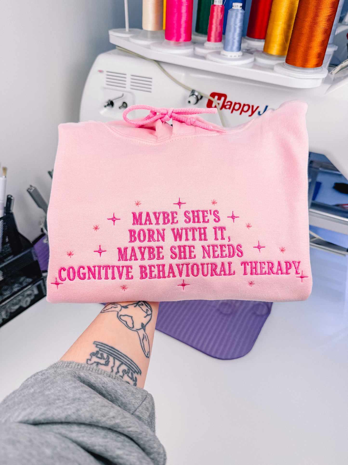 Maybe She Needs Cognitive Behavioural Therapy embroidered sweatshirt - Tired Girl Apparel