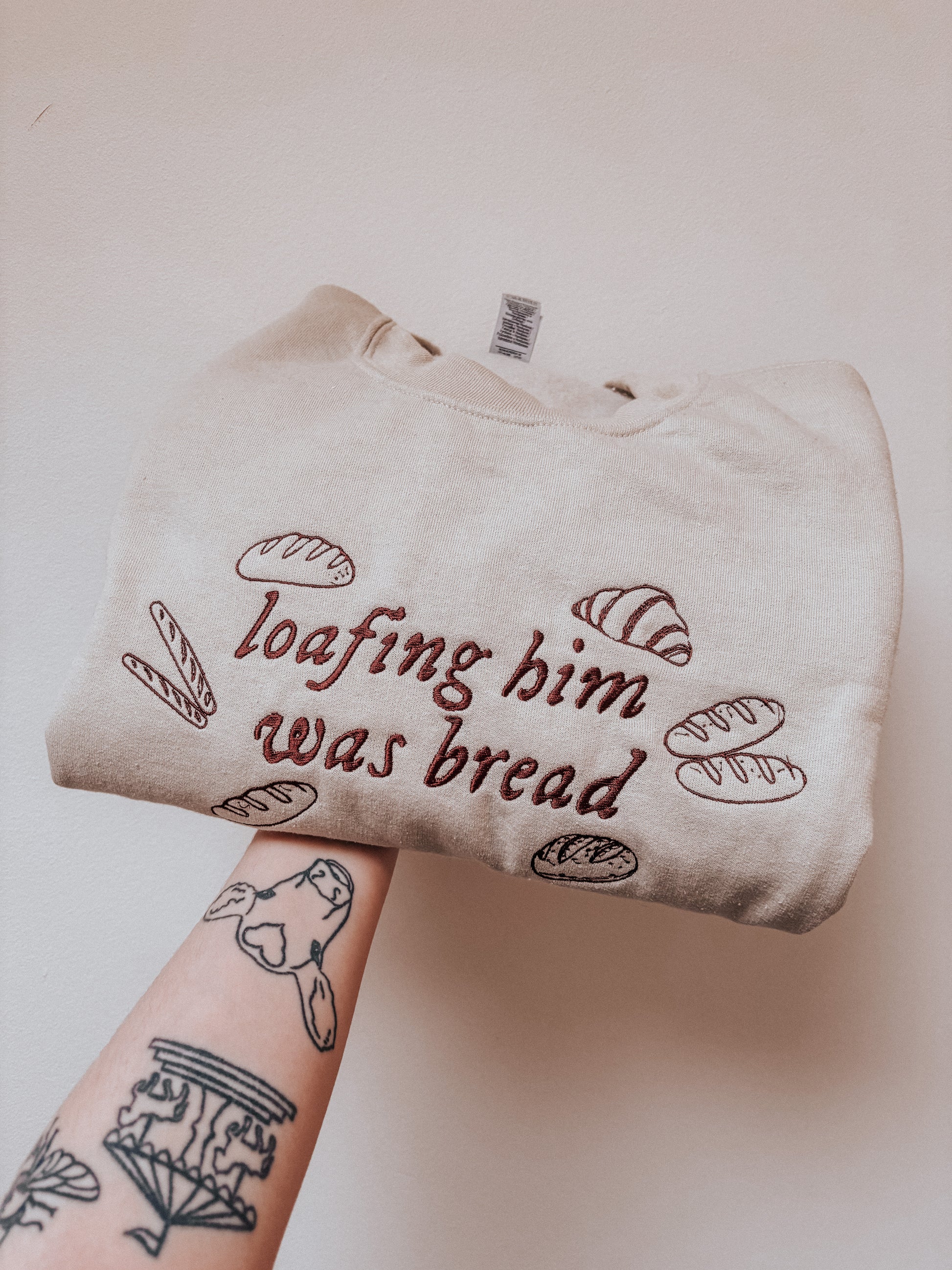 Loafing Him Was Bread embroidered crewneck sweatshirt - Tired Girl Apparel
