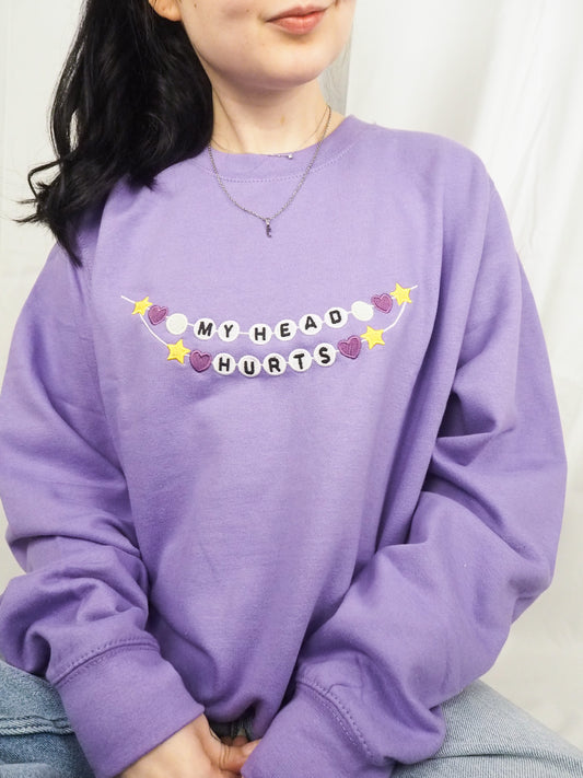 My Head Hurts Friendship Bracelet embroidered crewneck sweatshirt