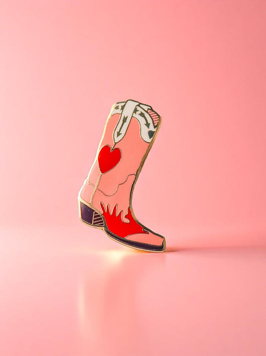 Pink Cowboy Boot enamel pin - Tired Girl Apparel