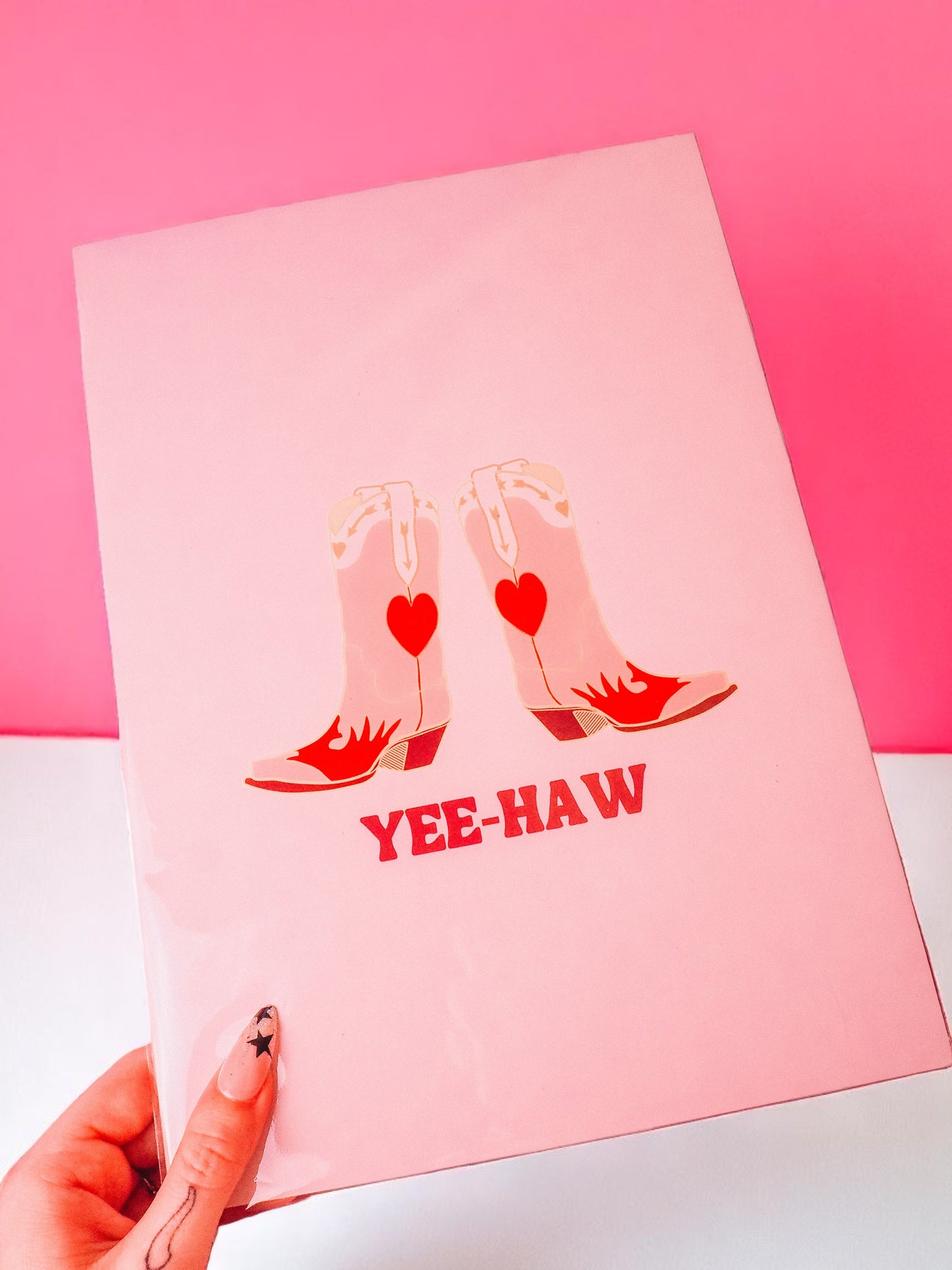 Yee Haw Pink Cowboy Boot A4 print