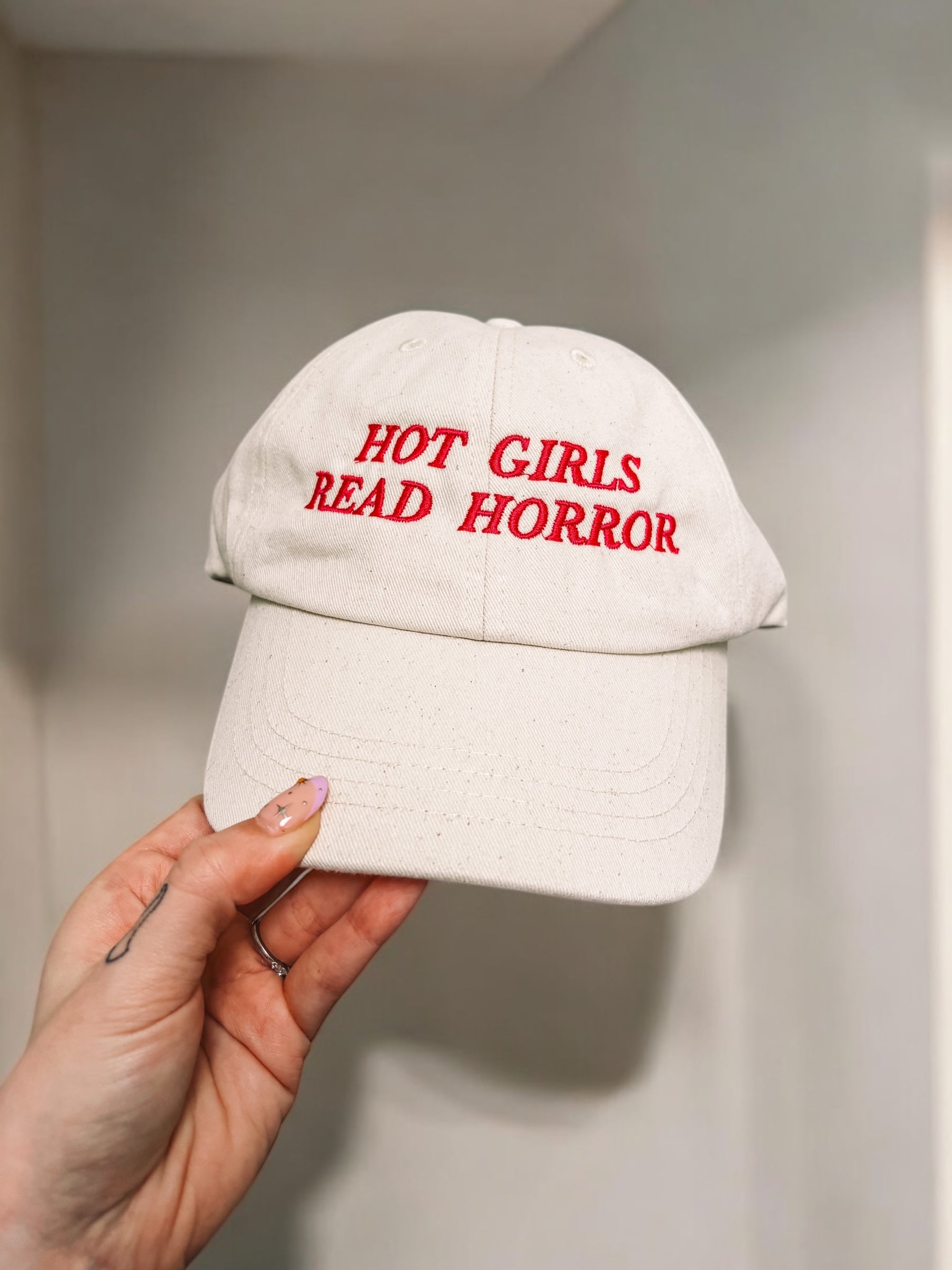 Hot Girls Read Horror embroidered baseball cap - Tired Girl Apparel