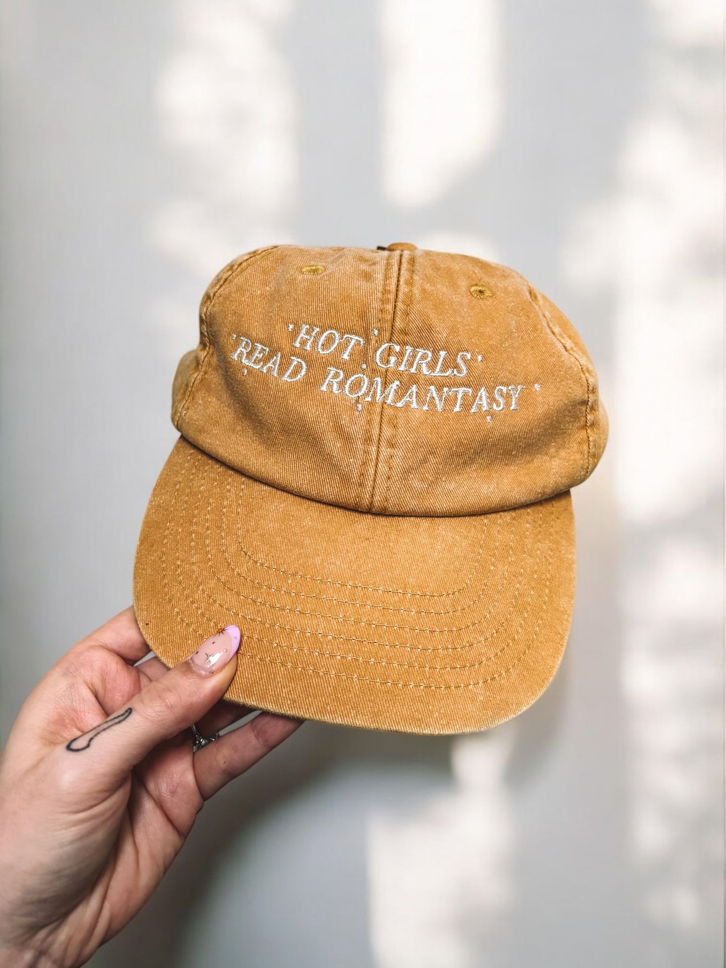 Hot Girls Read Romantasy embroidered baseball cap - Tired Girl Apparel