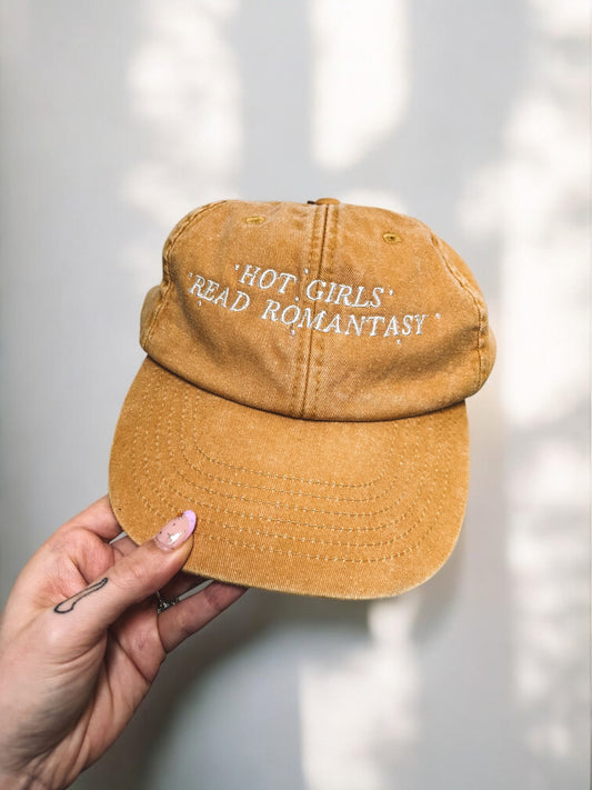 Hot Girls Read Romantasy embroidered baseball cap - Tired Girl Apparel