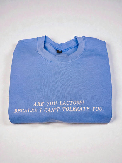 Are You Lactose? Because I Can't Tolerate You embroidered sweatshirt - Tired Girl Apparel