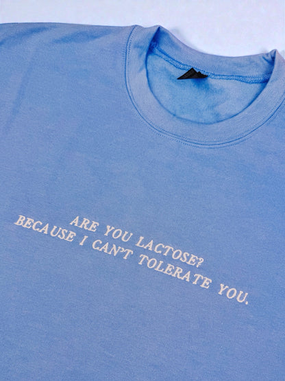 Are You Lactose? Because I Can't Tolerate You embroidered sweatshirt - Tired Girl Apparel