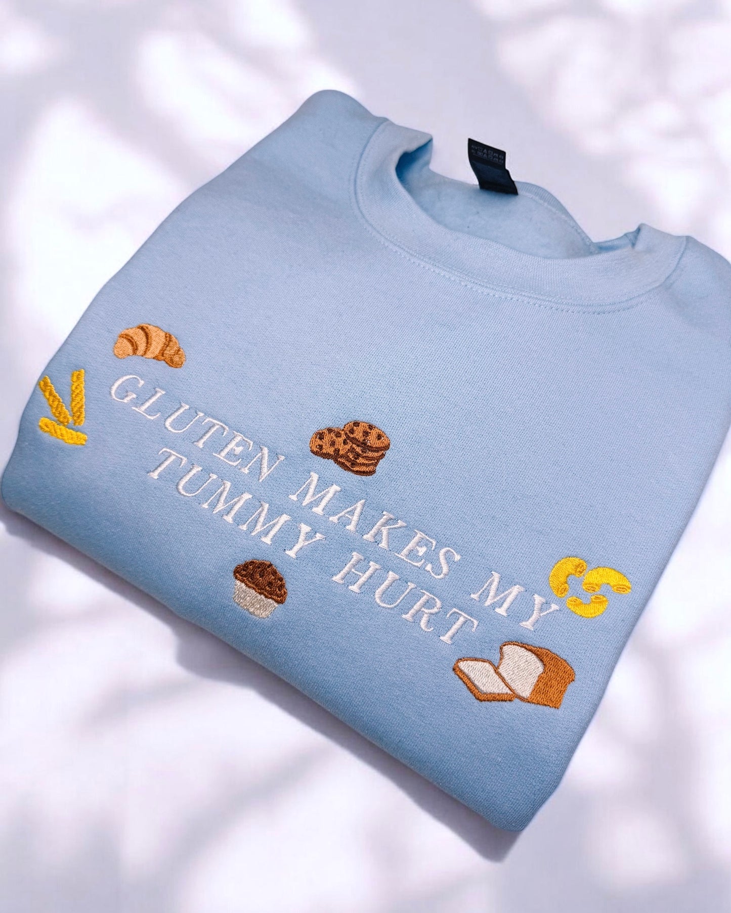 Gluten Hurts My Tummy embroidered sweatshirt - Tired Girl Apparel
