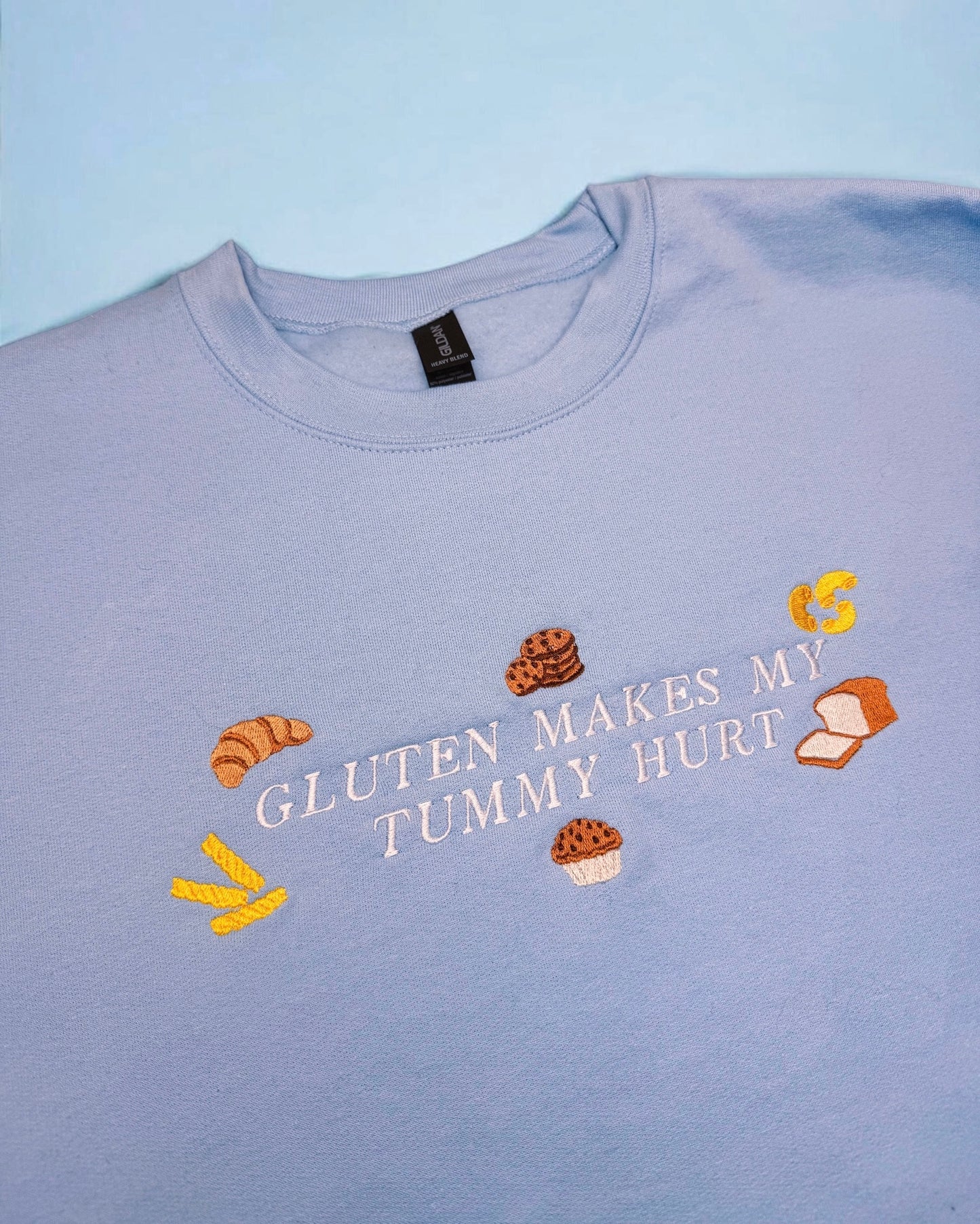 Gluten Hurts My Tummy embroidered sweatshirt - Tired Girl Apparel