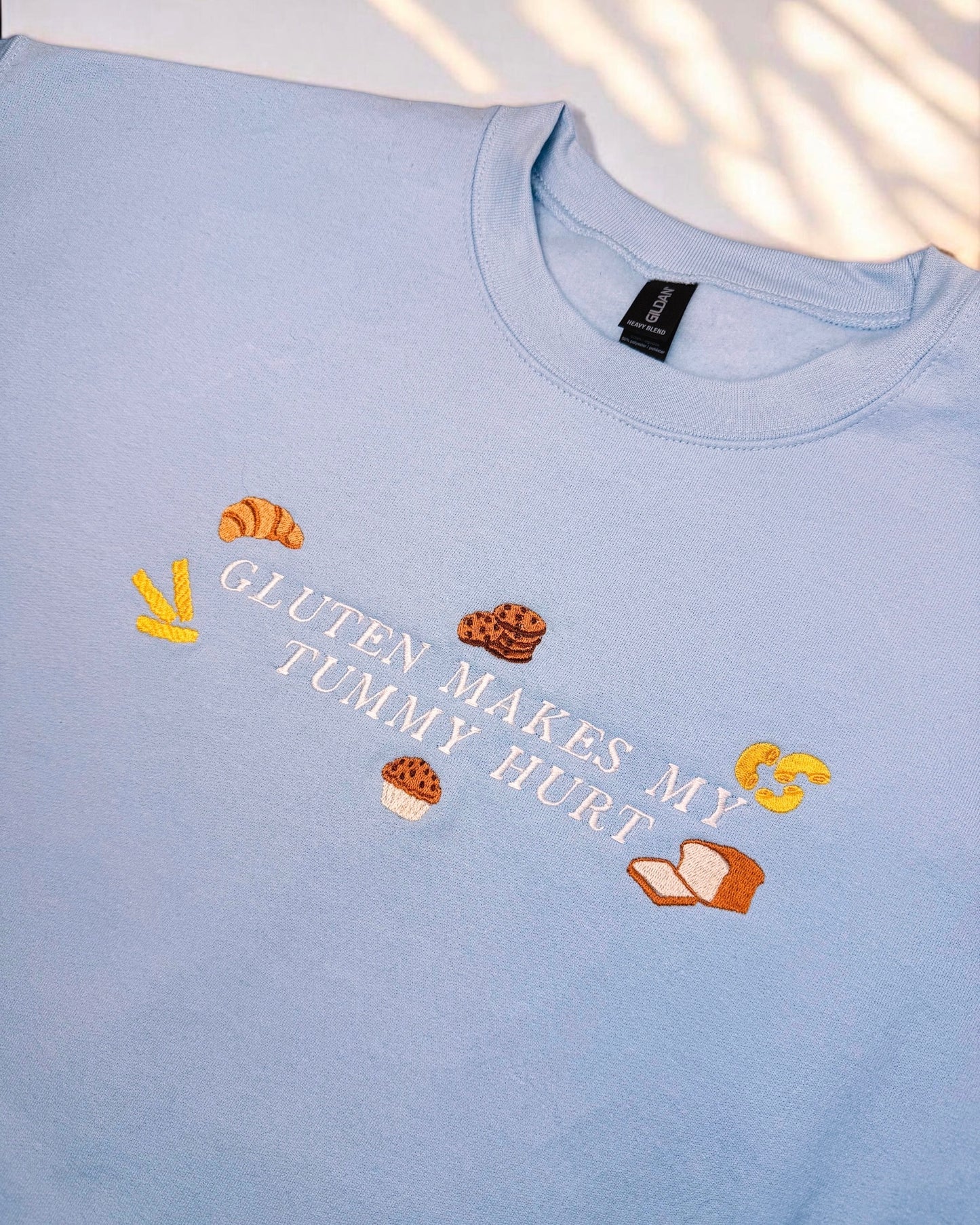 Gluten Hurts My Tummy embroidered sweatshirt - Tired Girl Apparel