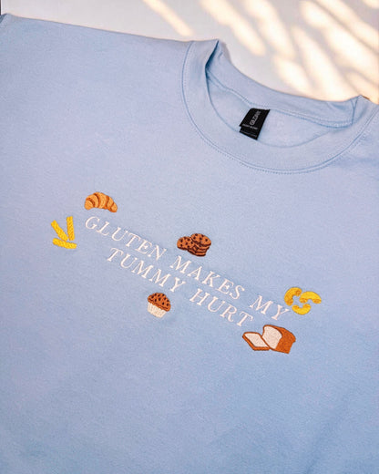 Gluten Hurts My Tummy embroidered sweatshirt - Tired Girl Apparel