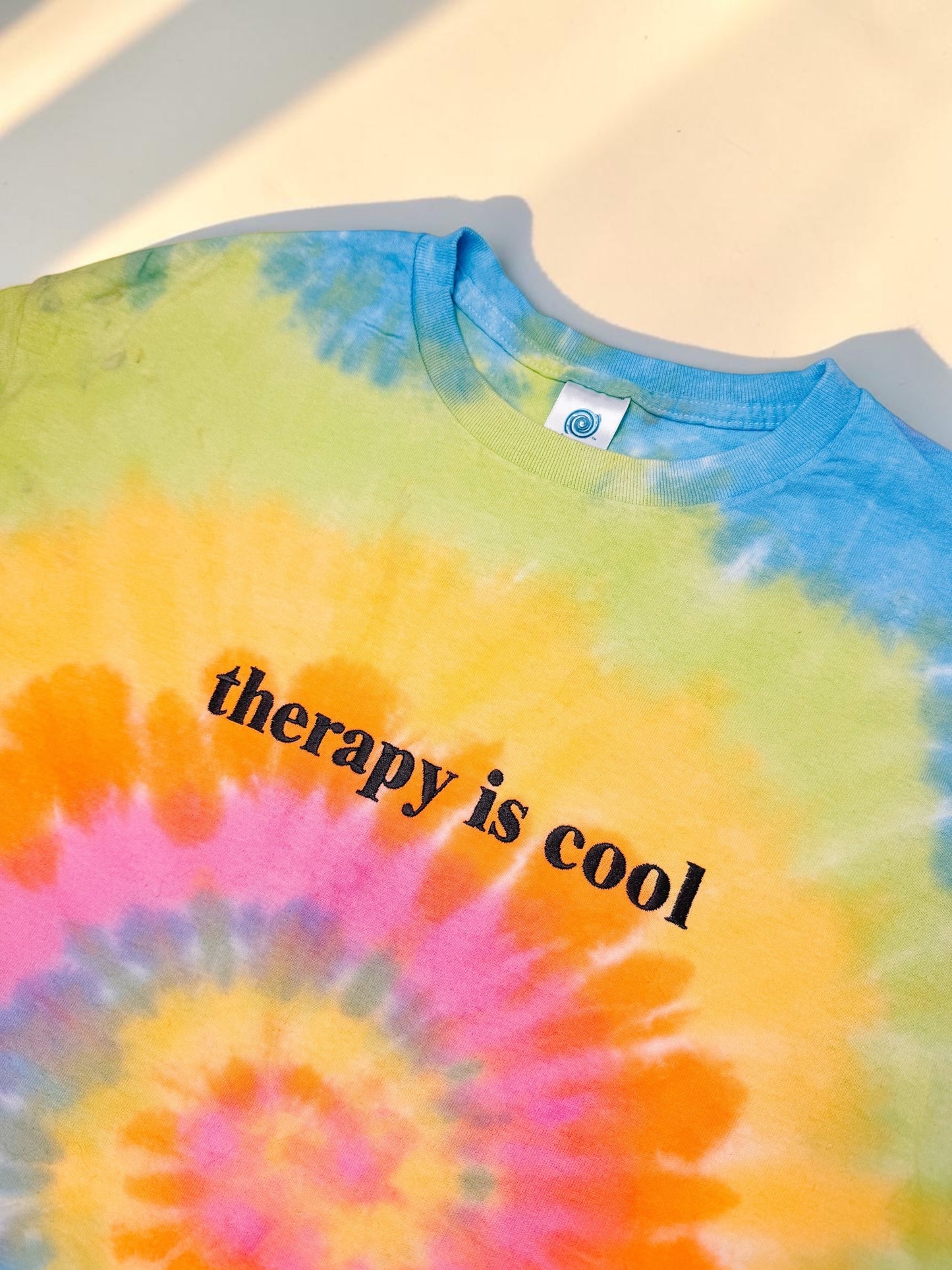 Therapy Is Cool embroidered tie dye t-shirt - Tired Girl Apparel