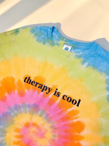 Therapy Is Cool embroidered tie dye t-shirt - Tired Girl Apparel