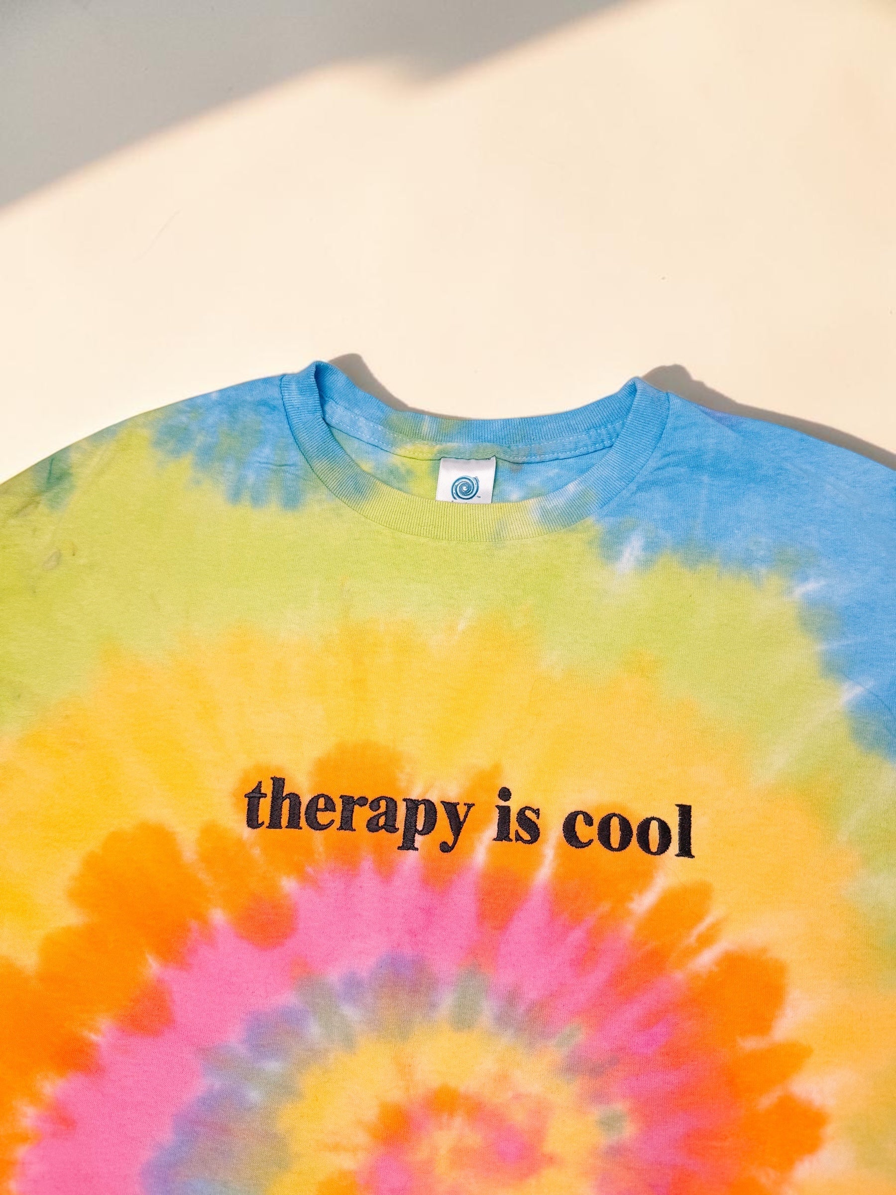 Therapy Is Cool embroidered tie dye t-shirt - Tired Girl Apparel
