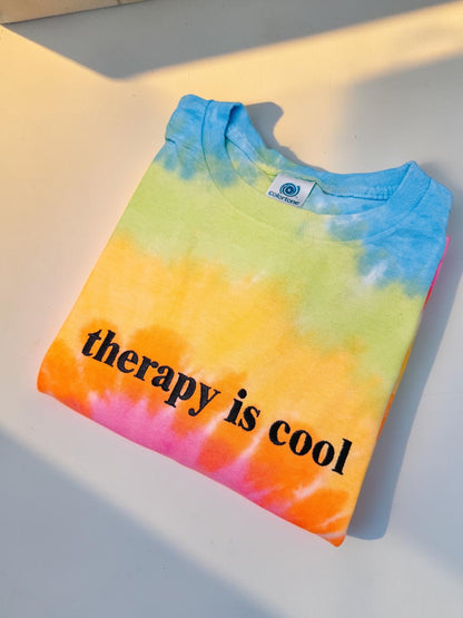 Therapy Is Cool embroidered tie dye t-shirt - Tired Girl Apparel