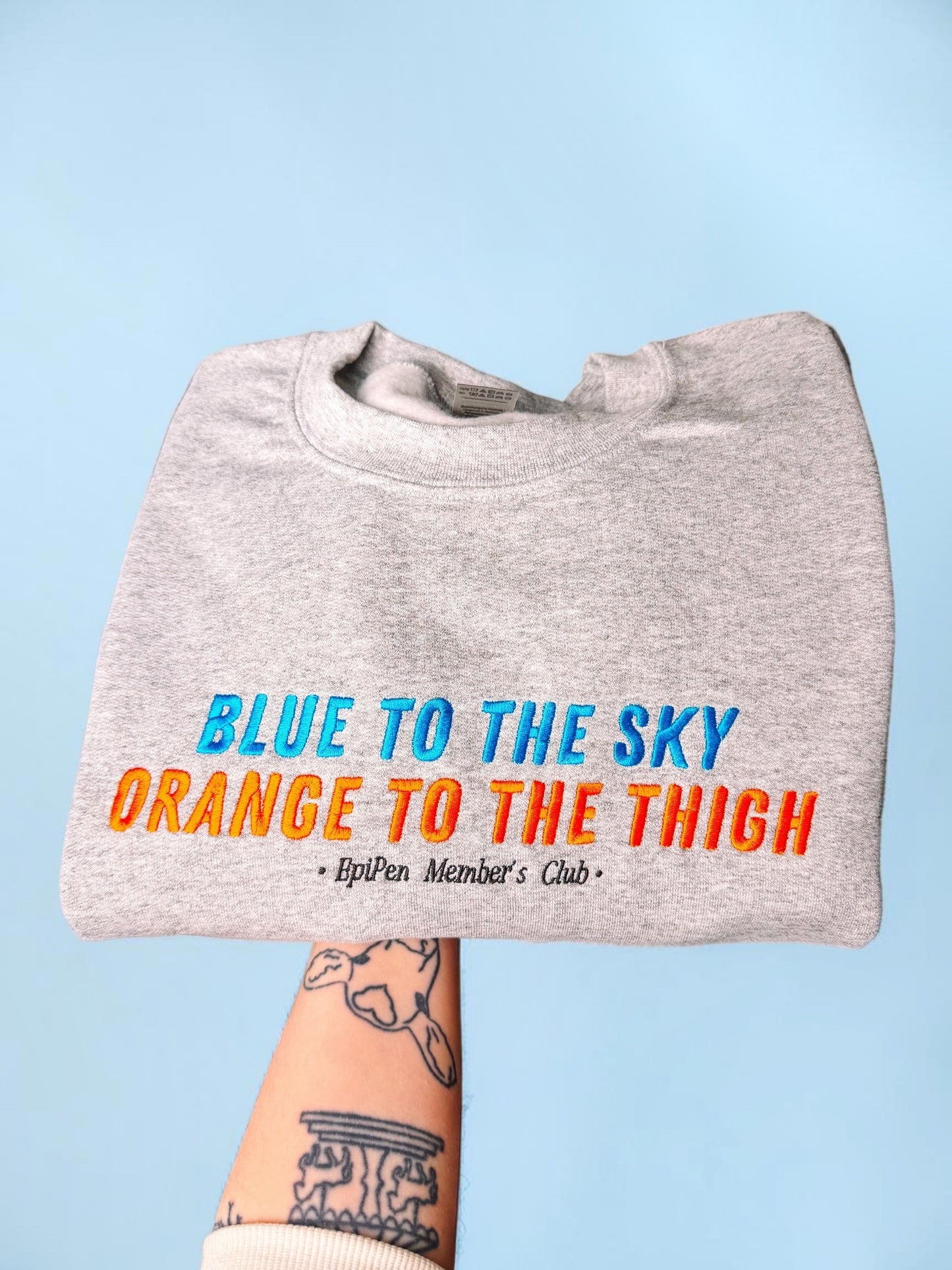 Blue To The Sky, Orange To The Thigh embroidered sweatshirt