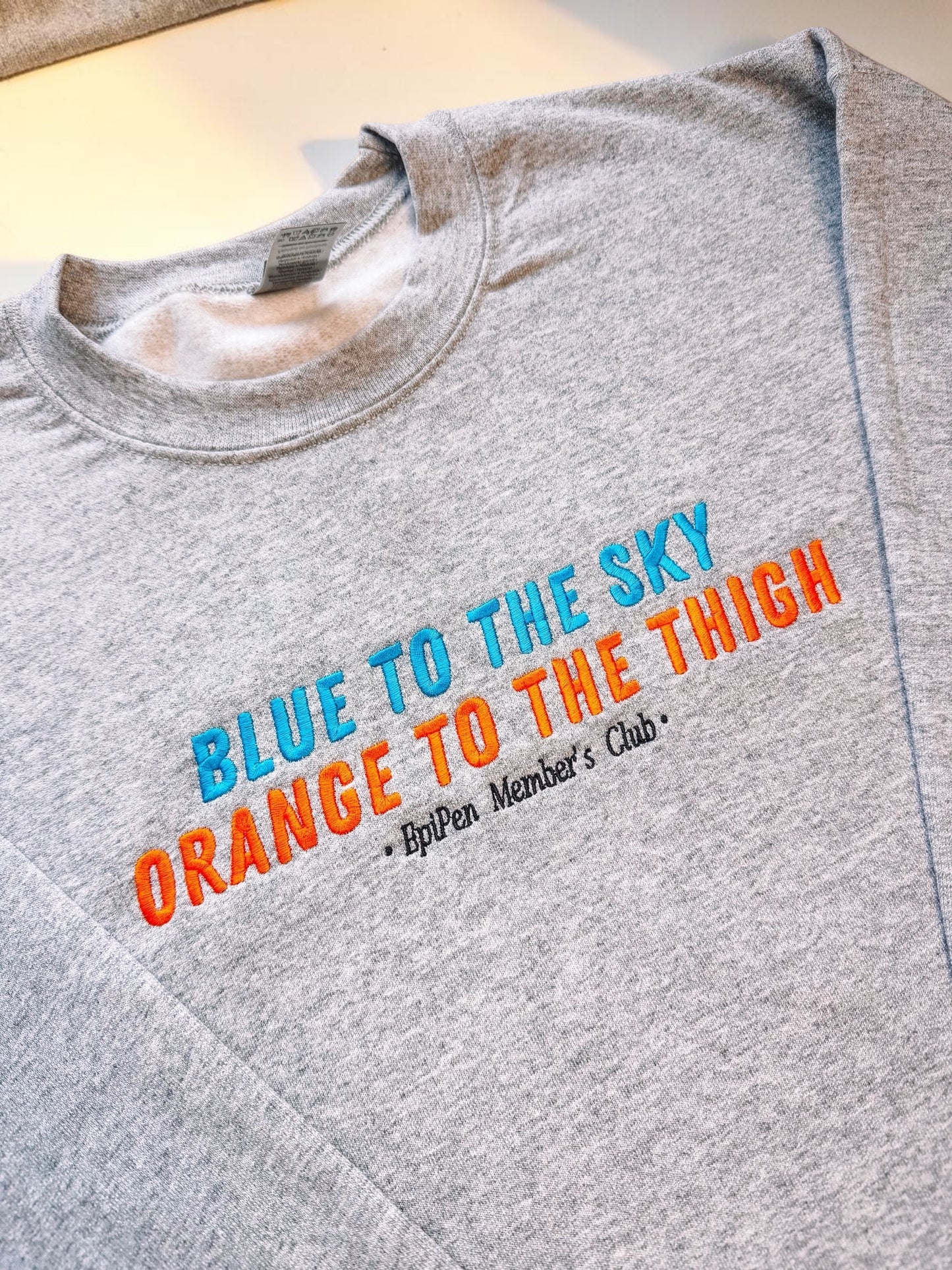 Blue To The Sky, Orange To The Thigh embroidered sweatshirt