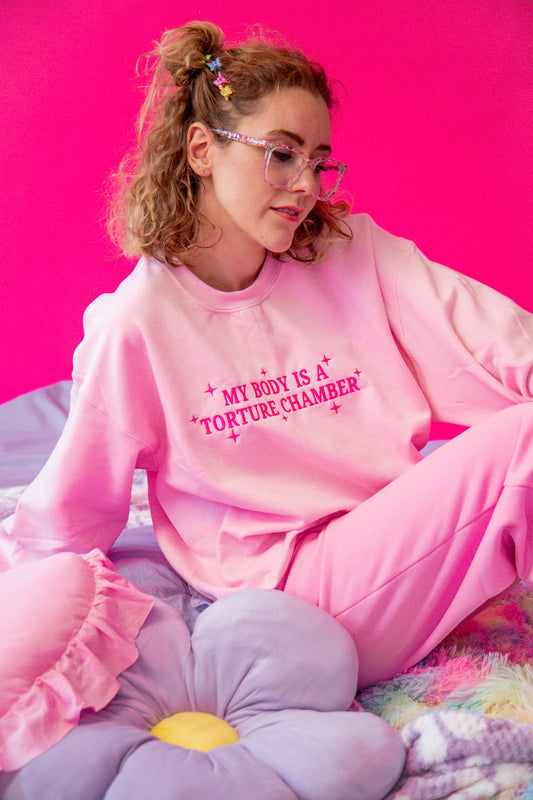 My Body Is A Torture Chamber embroidered crewneck sweatshirt - Tired Girl Apparel