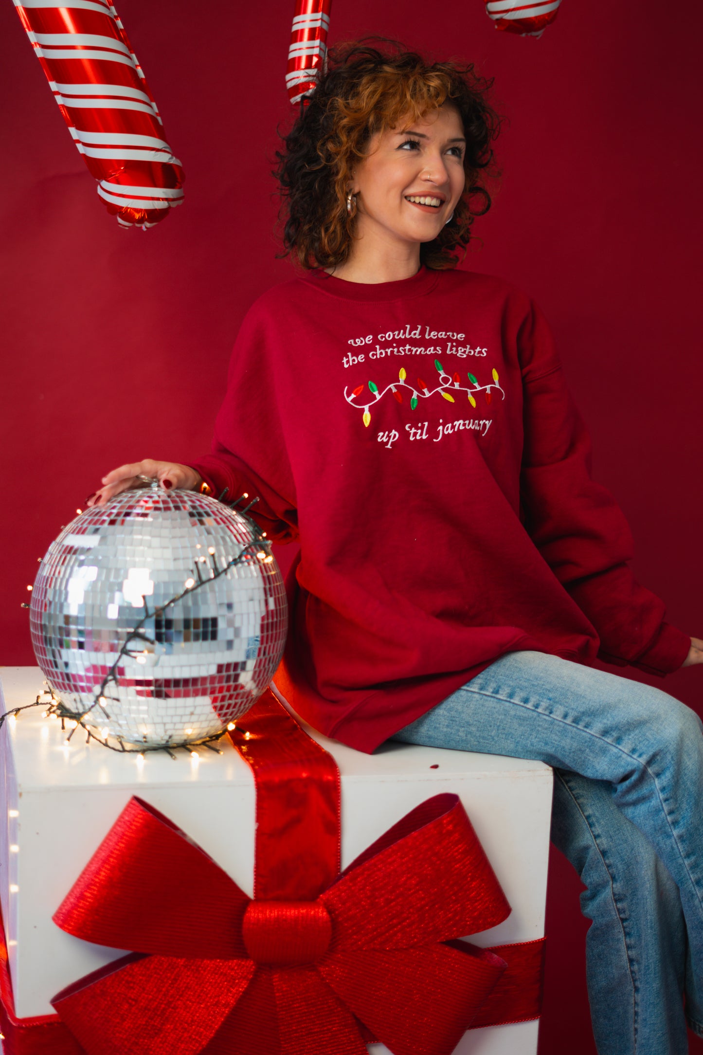 We Could Leave The Christmas Lights Up Til January embroidered crewneck